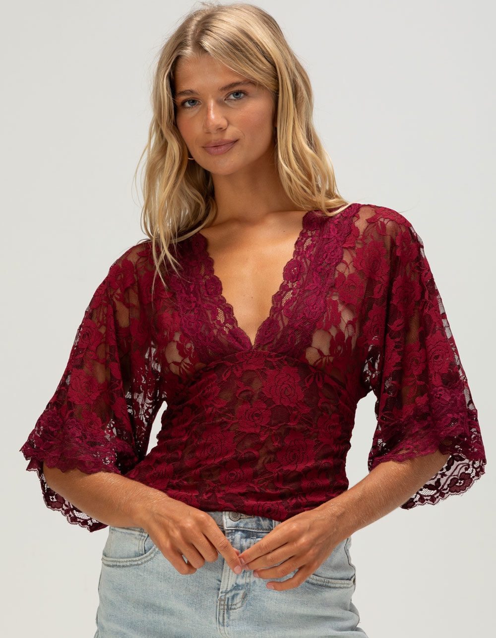 WEST OF MELROSE Womens Lace Top