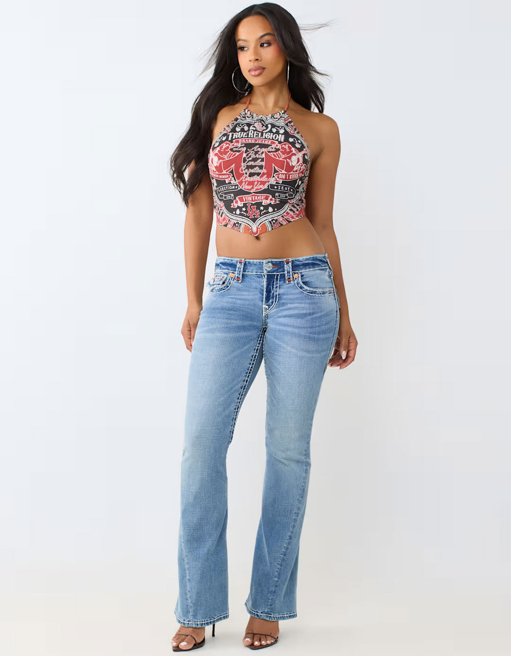 TRUE RELIGION Joey Low Rise Super T Flap Womens Flare Jeans