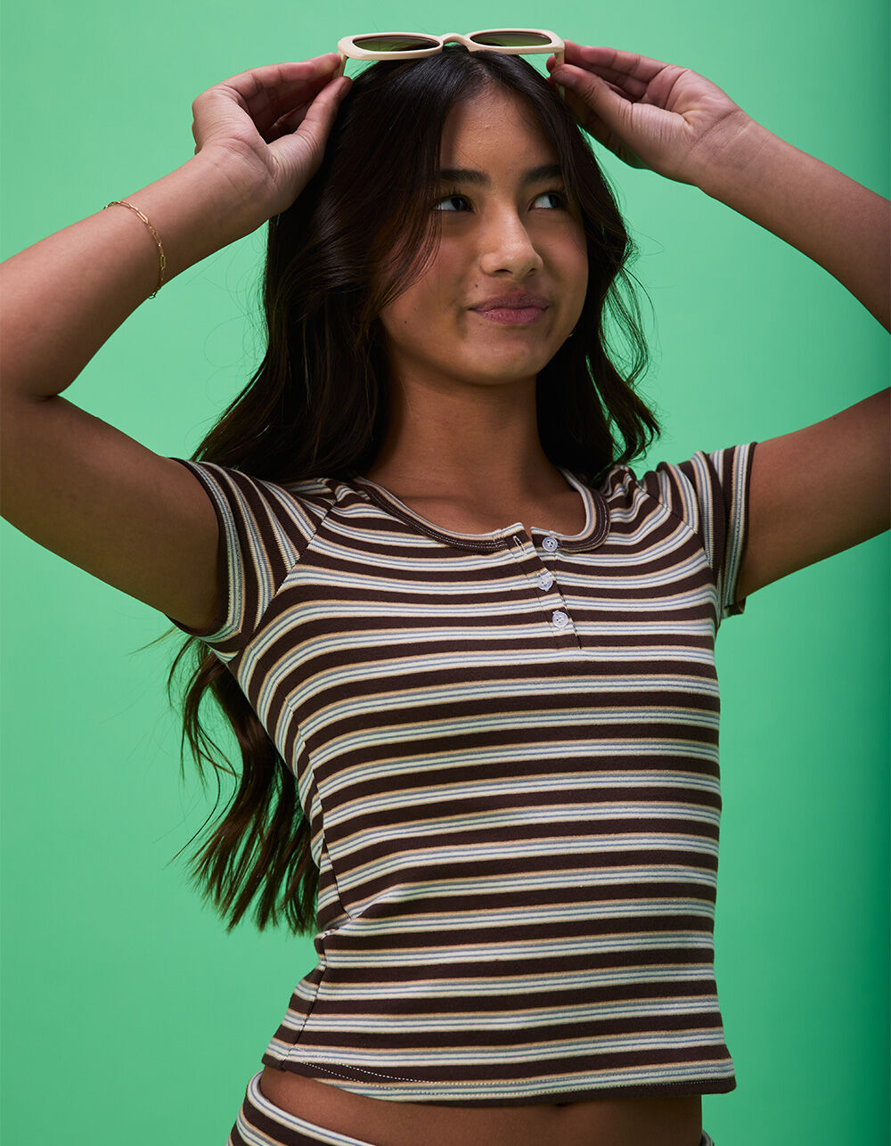 FULL TILT Stripe Girls Henley Top