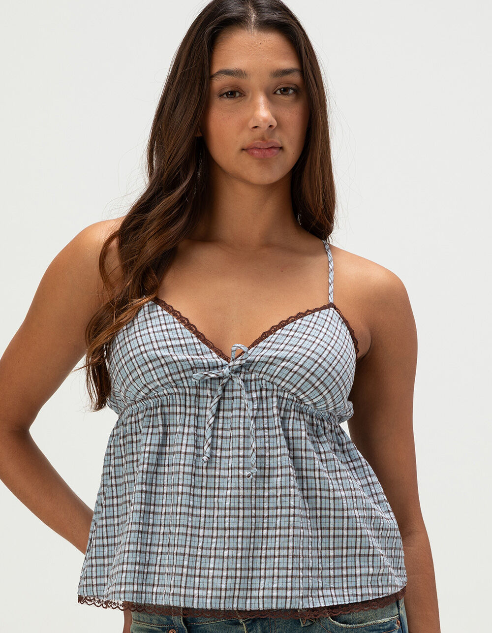 RSQ Womens Plaid Babydoll Cami
