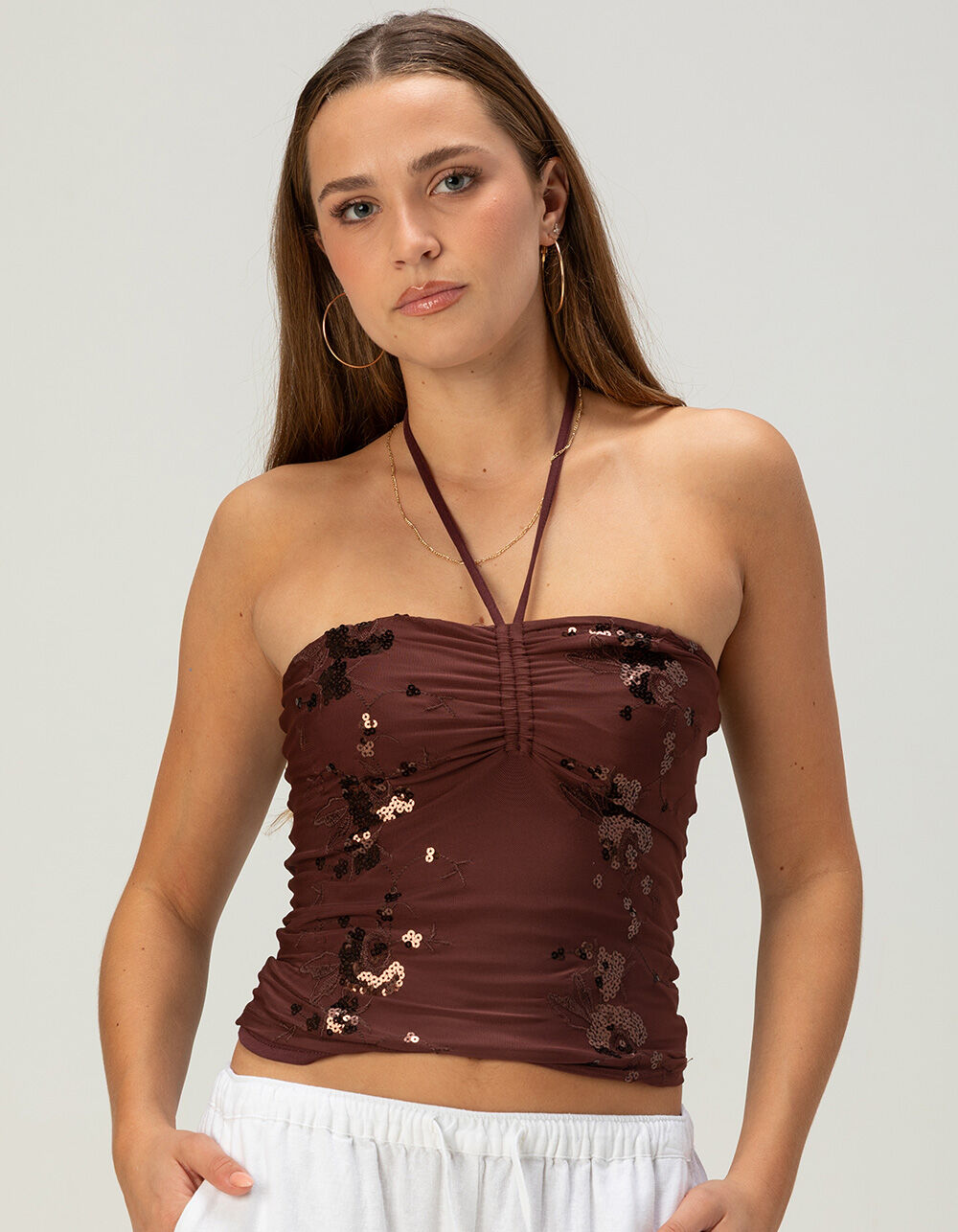 WEST OF MELROSE Womens Sequin Halter Top