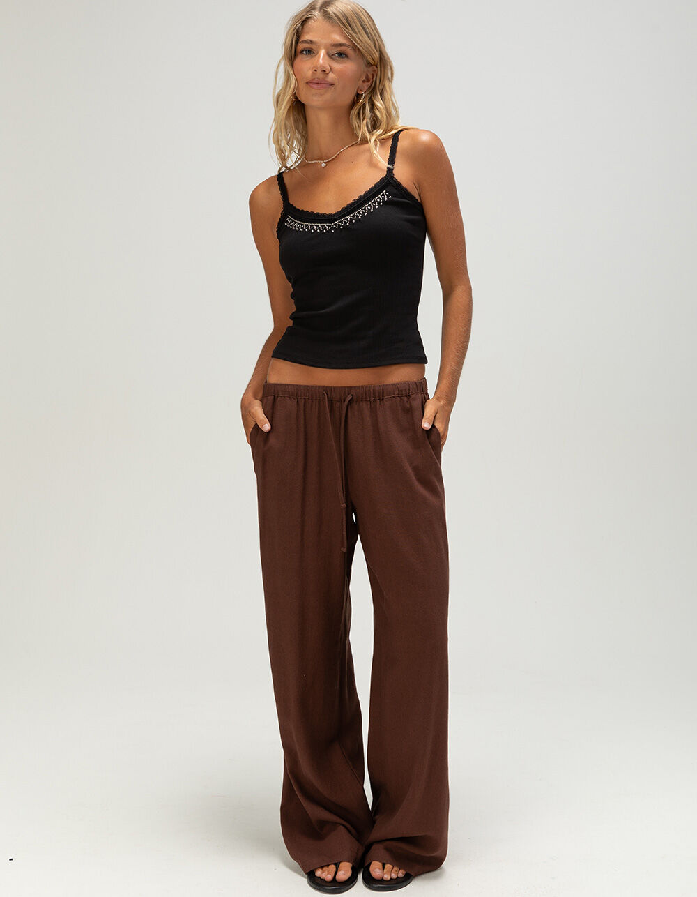 RSQ Womens Low Rise Pull On Linen Pants