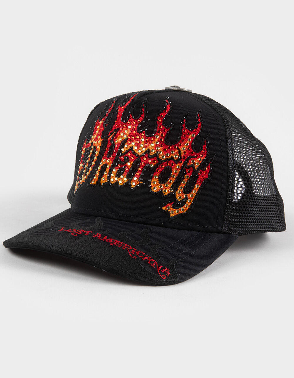 ED HARDY x MGK Flame Logo Rhinestone Trucker Hat