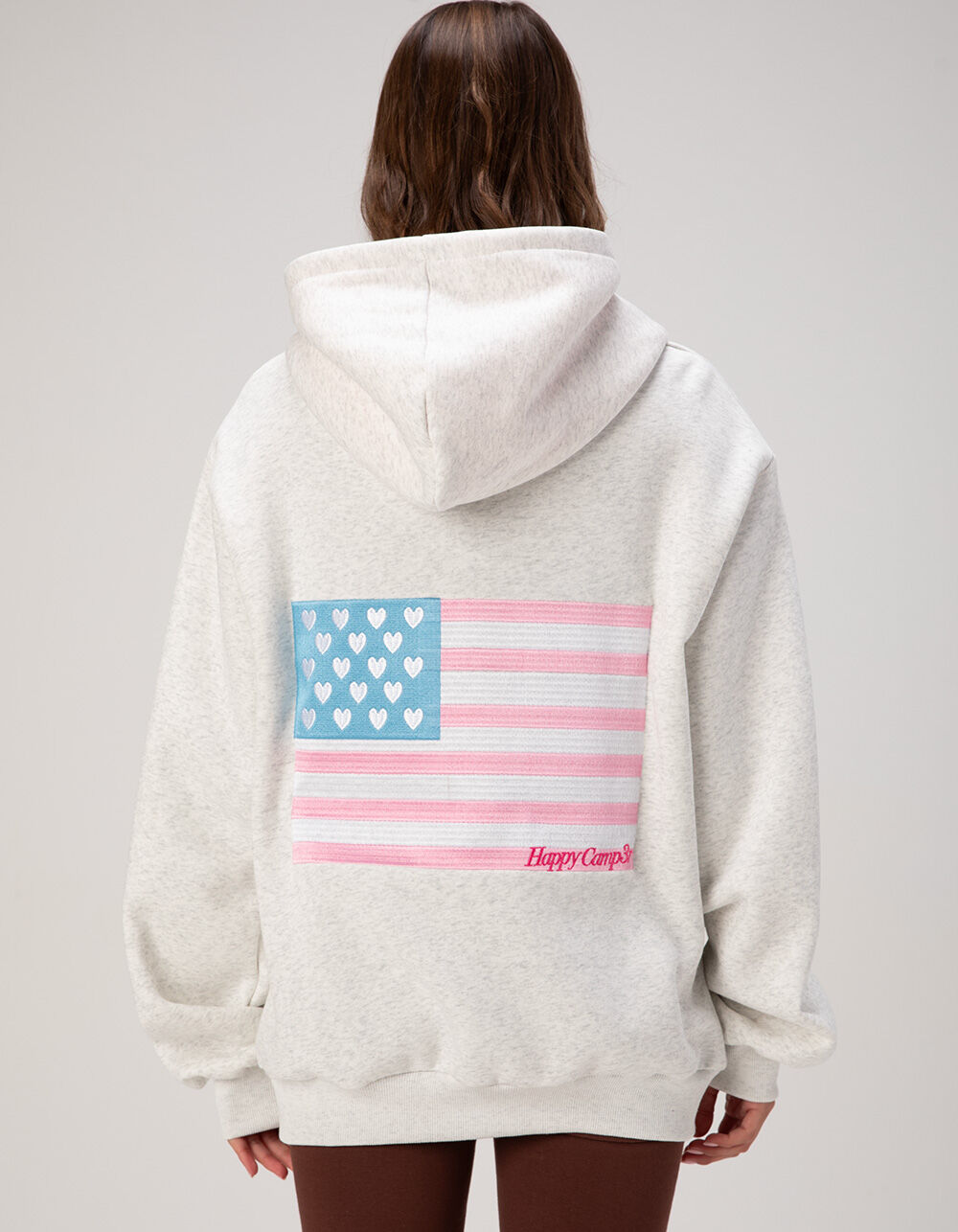 HAPPY CAMP3R Pink Flag Womens Zip-Up Hoodie
