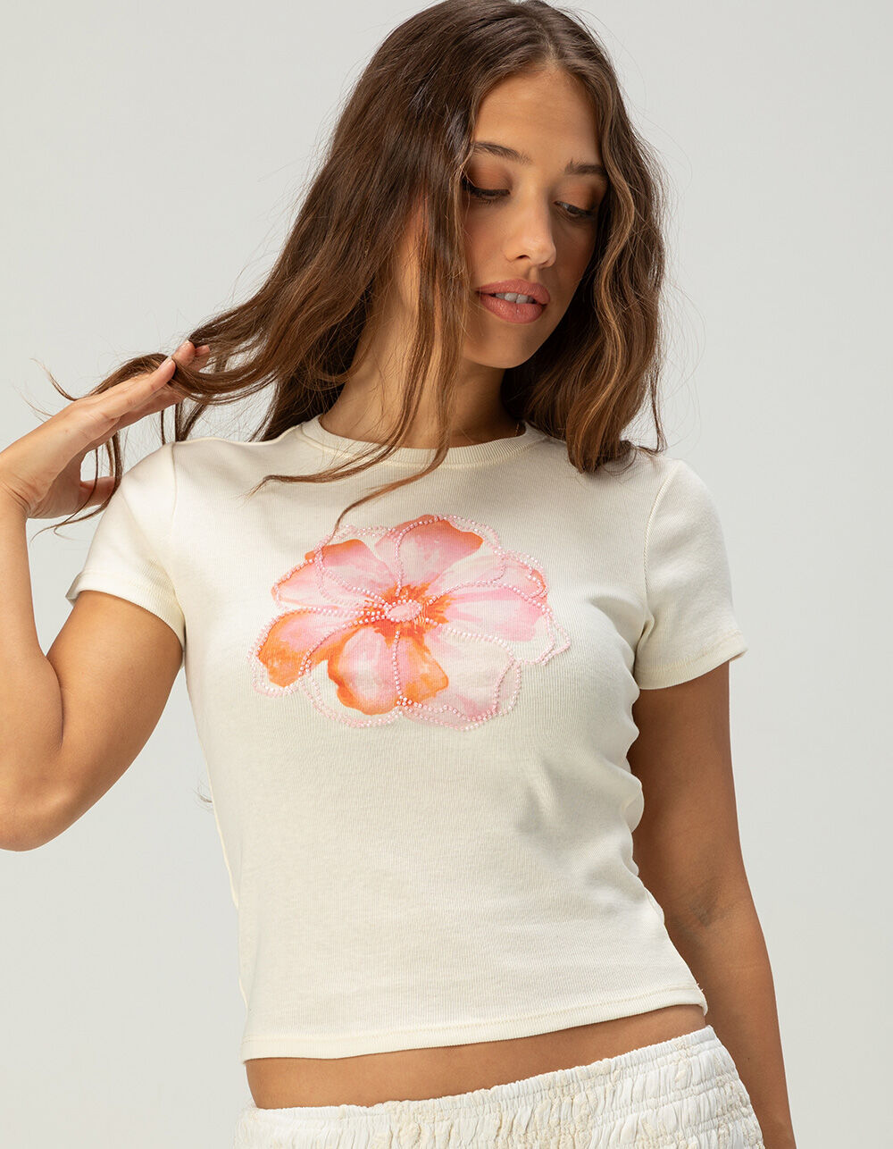 FULL TILT Flower Beaded Baby Tee