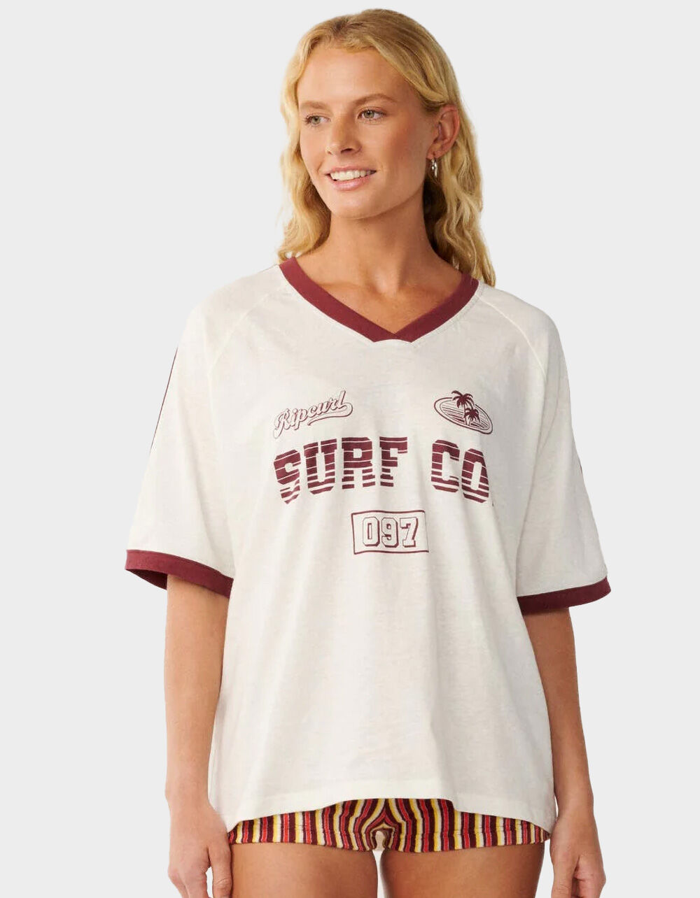 RIP CURL Surf Co. Womens Oversized V-Neck Tee