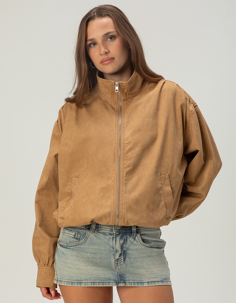 RSQ Womens Oversized Twill Bomber Jacket