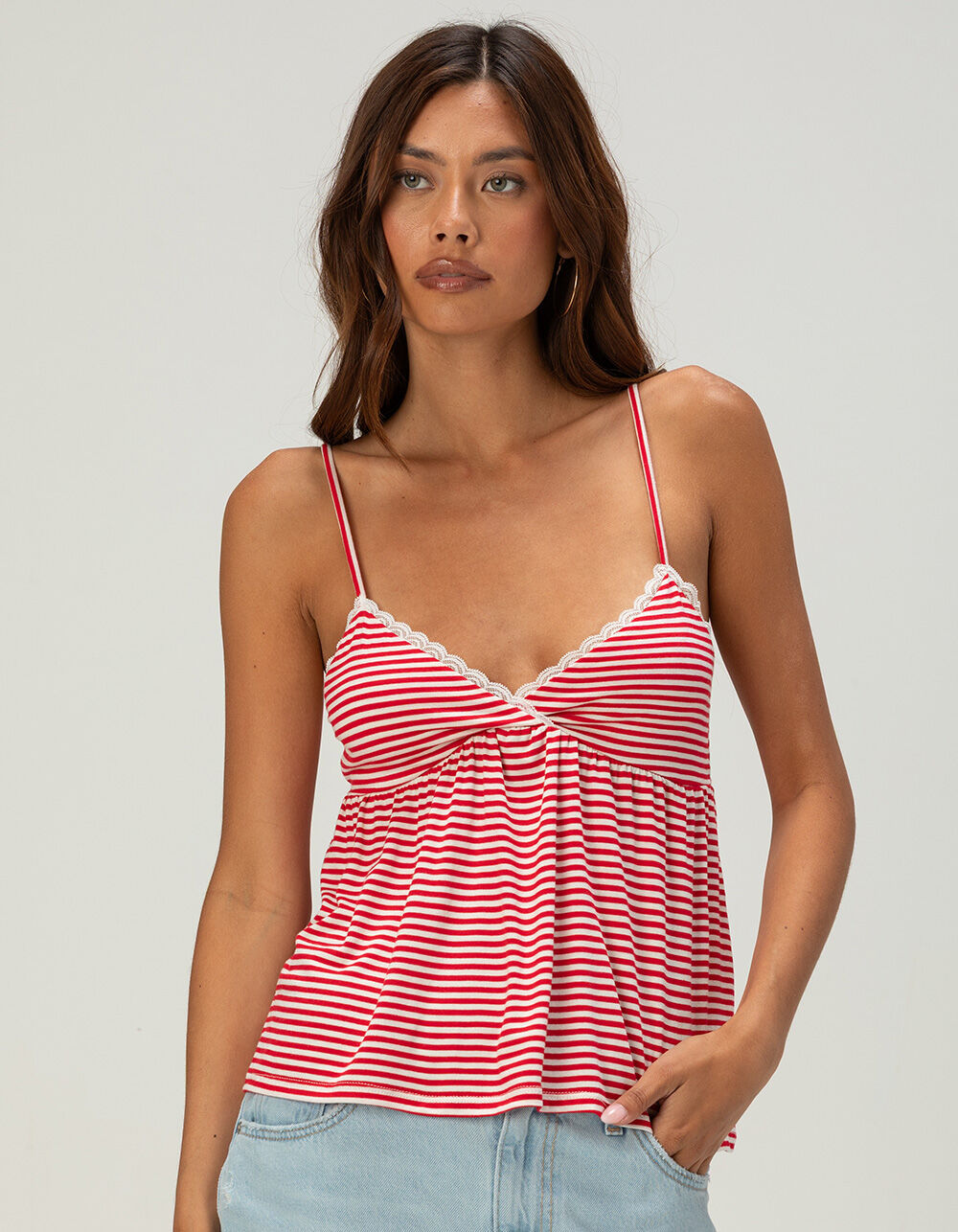 RSQ Womens Stripe Babydoll Top