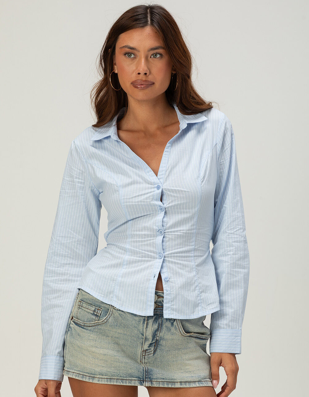 RSQ Womens Long Sleeve Button Up Shirt