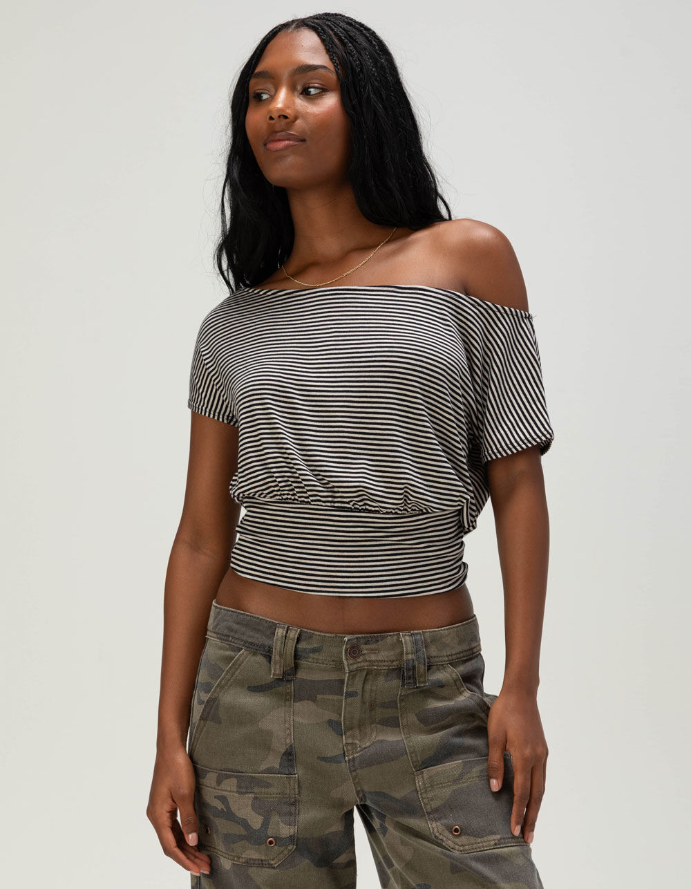 FULL TILT Womens Off The Shoulder Banded Bottom Top