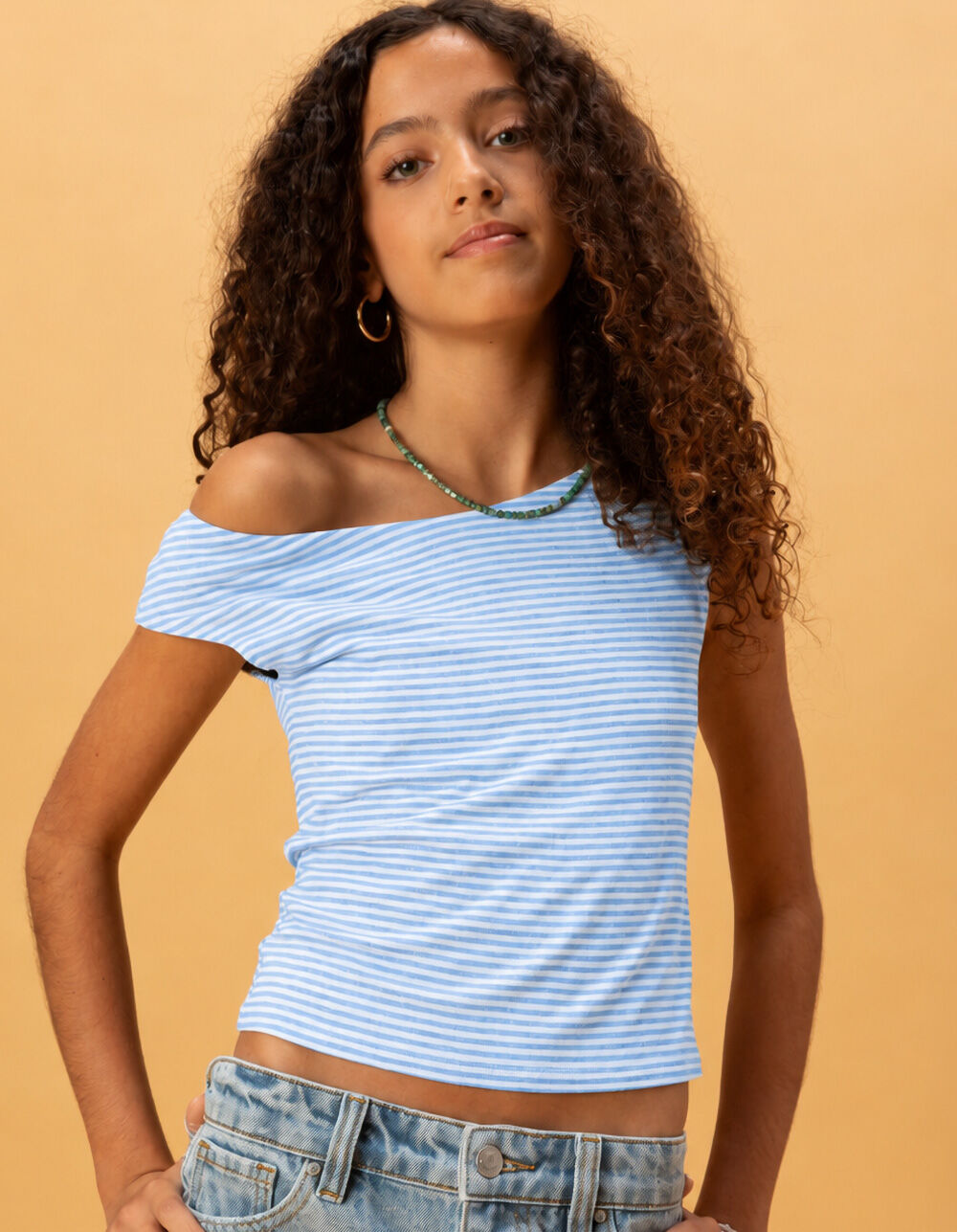 FULL TILT Girls Stripe Off The Shoulder Top