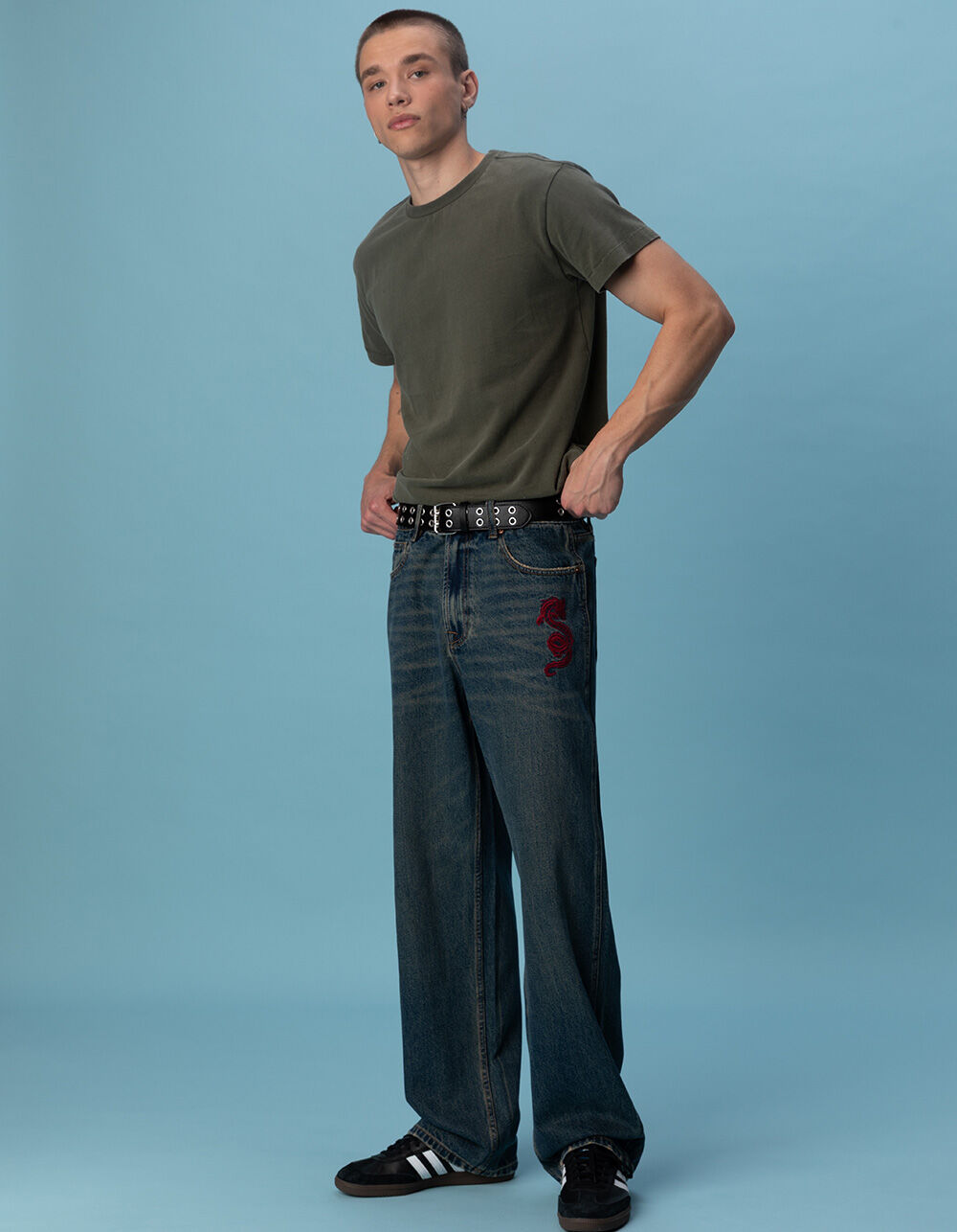 RSQ Mens Embroidered Dragon Baggy Jeans