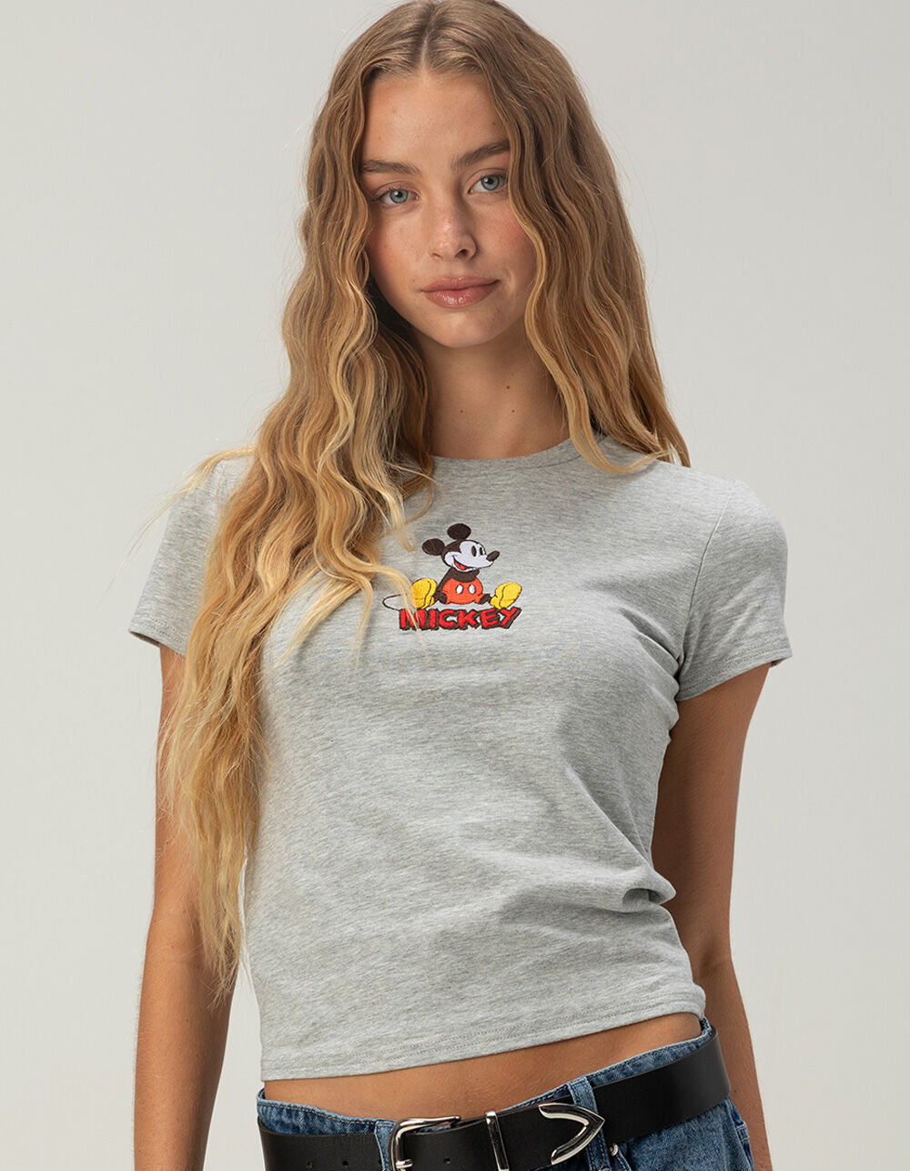 DISNEY Mickey Mouse Retro Womens Embroidered Baby Tee