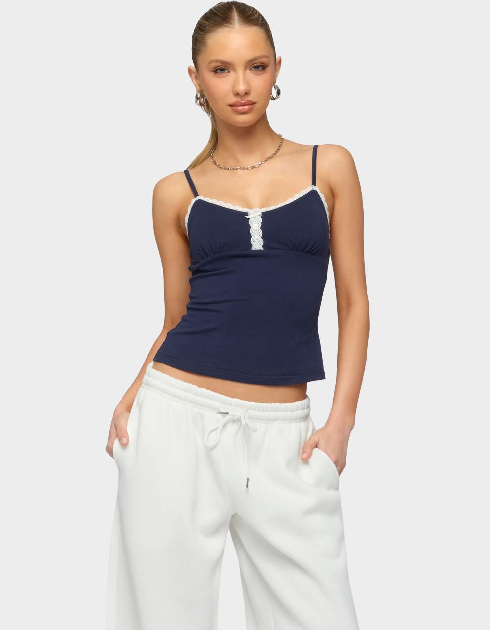 EDIKTED Olezka Contrast Lacey Tank Top