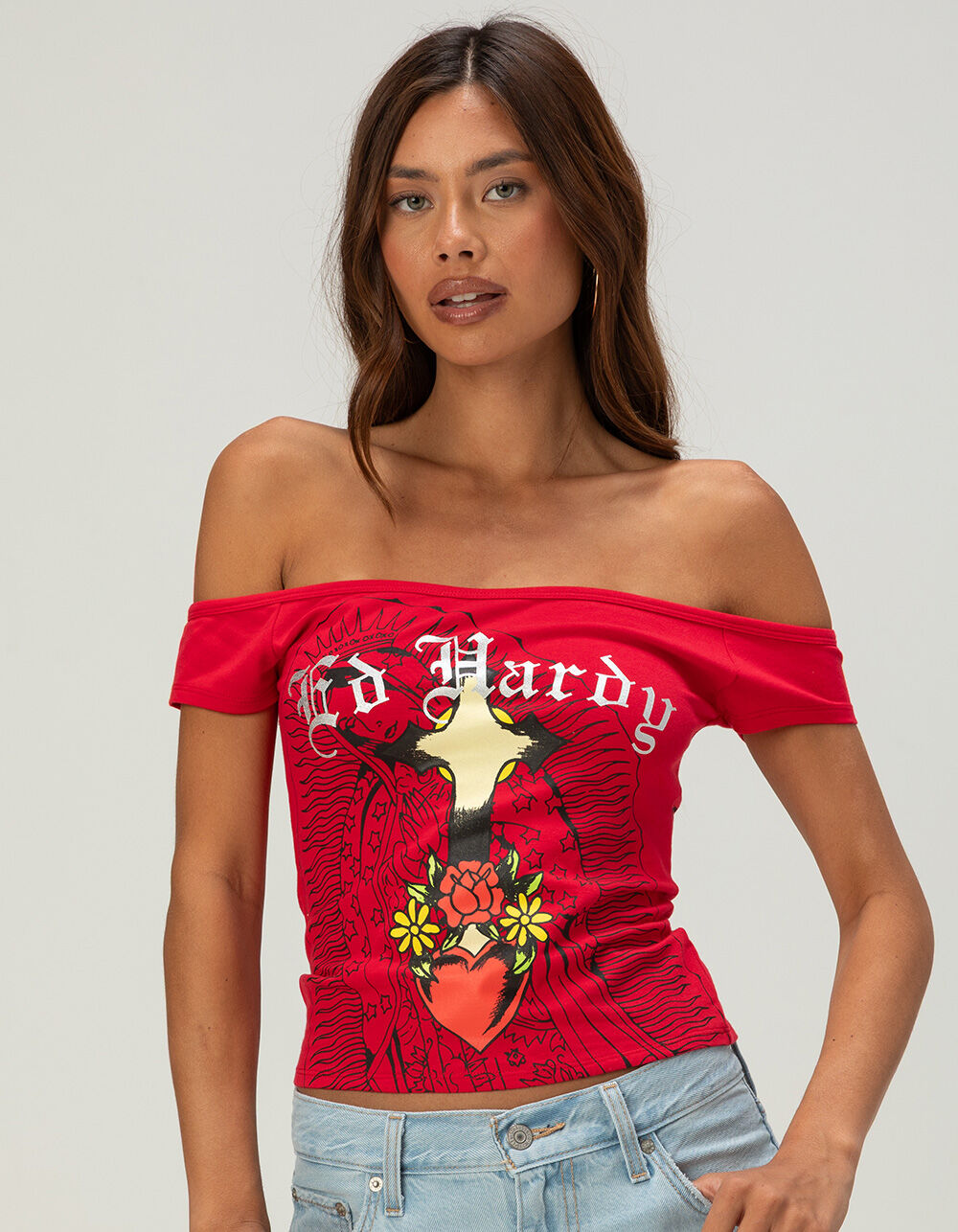 ED HARDY Womens Off The Shoulder Top