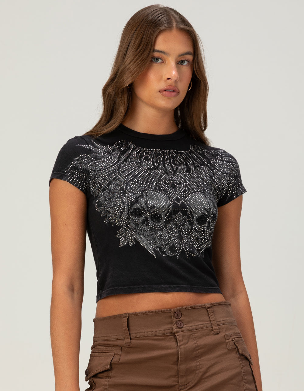 AFFLICTION Rhinestone Womens Baby Tee