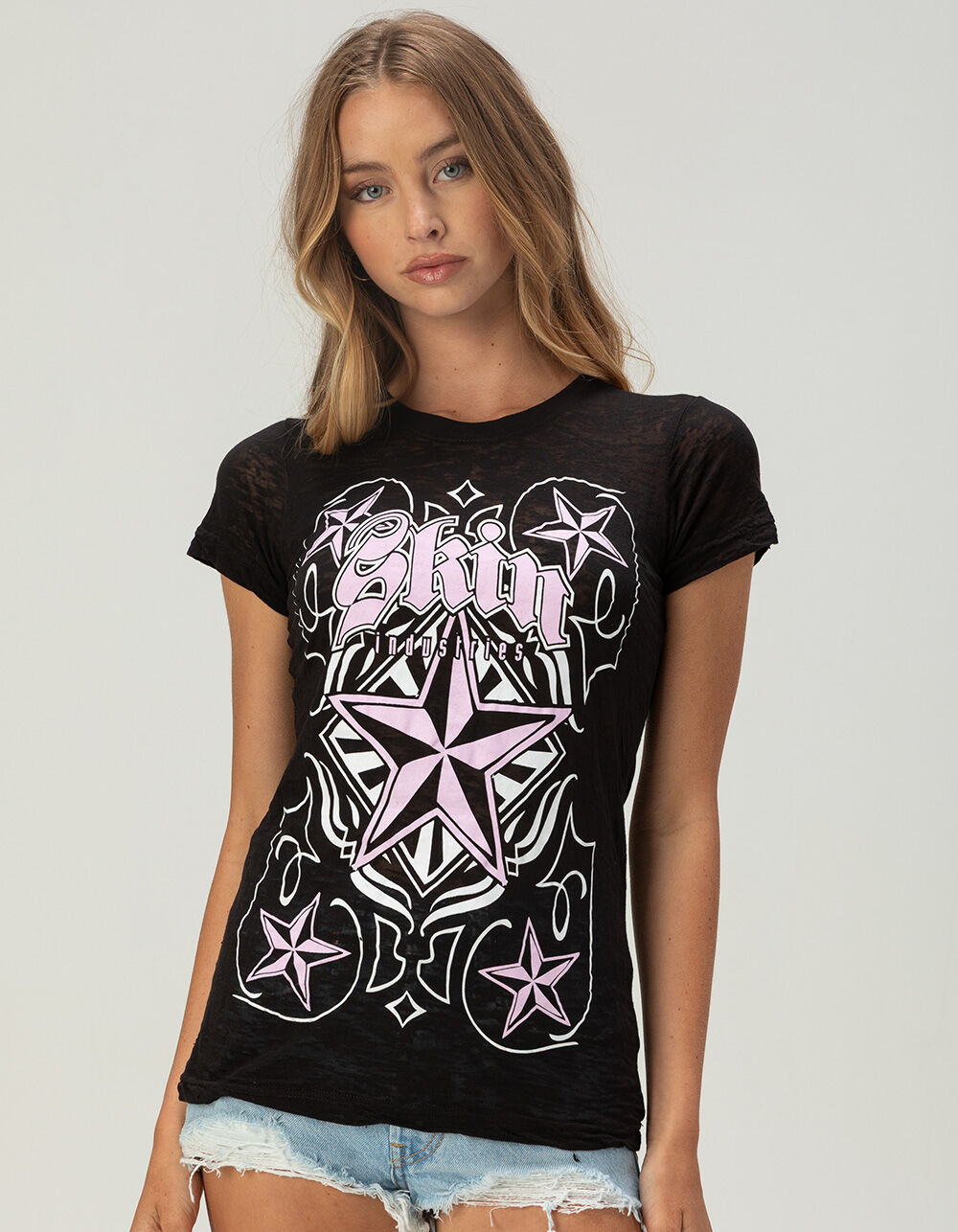 SKIN INDUSTRIES Card Play Womens Burnout Fitted Tee