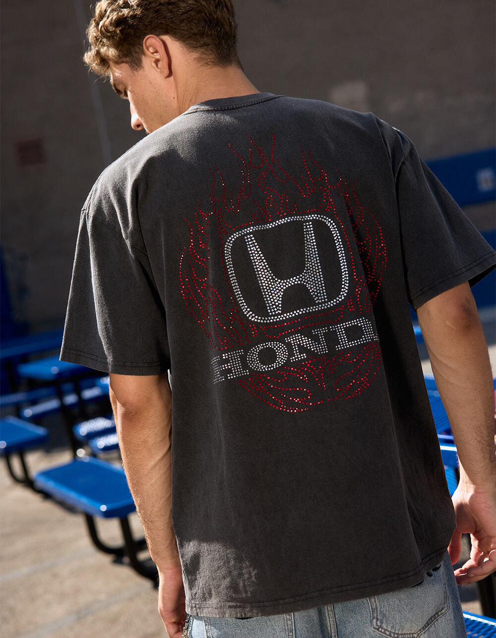 HONDA Tribal Rhinestone Mens Boxy Tee