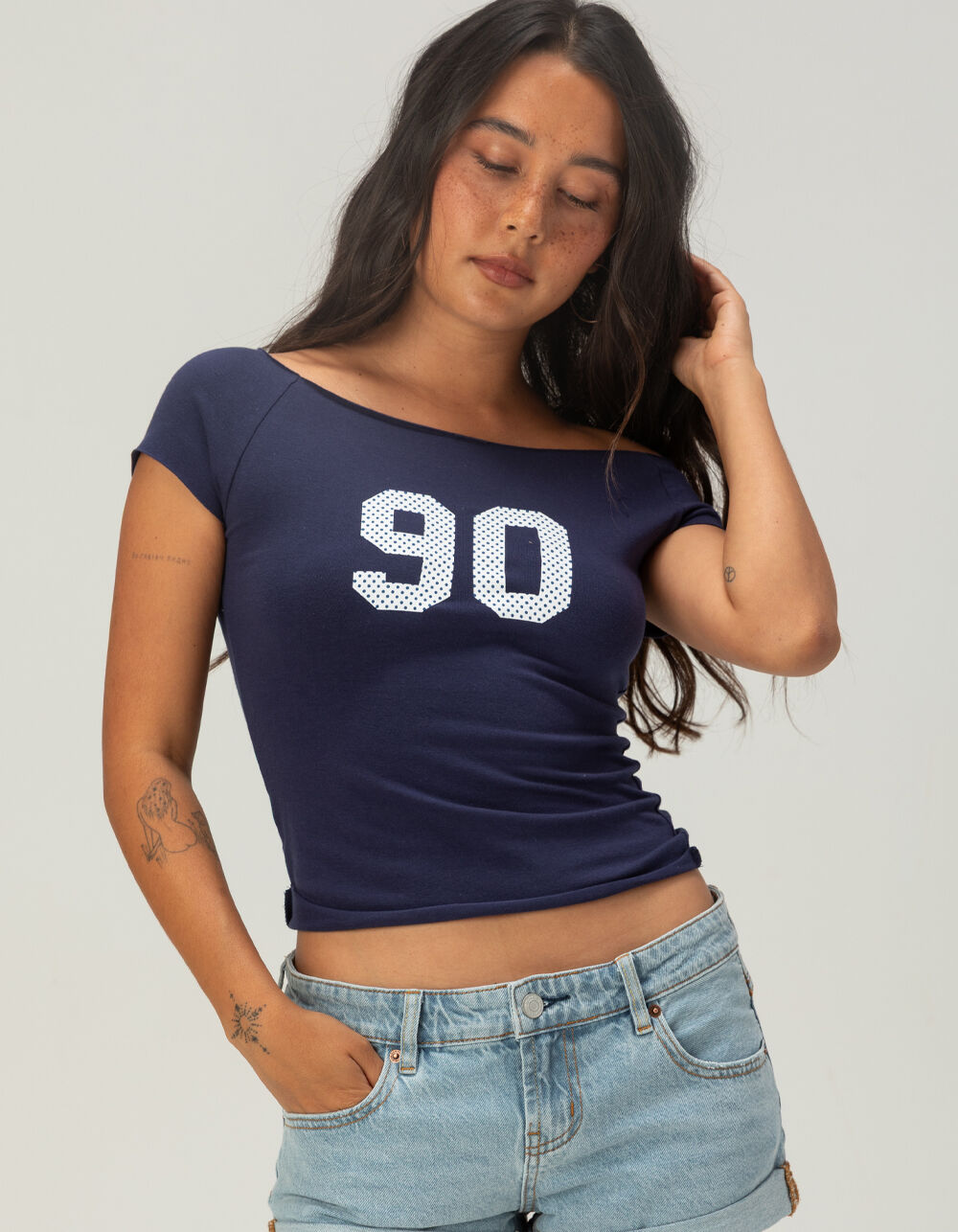 RSQ Womens 90 Polka Dot Off The Shoulder Top