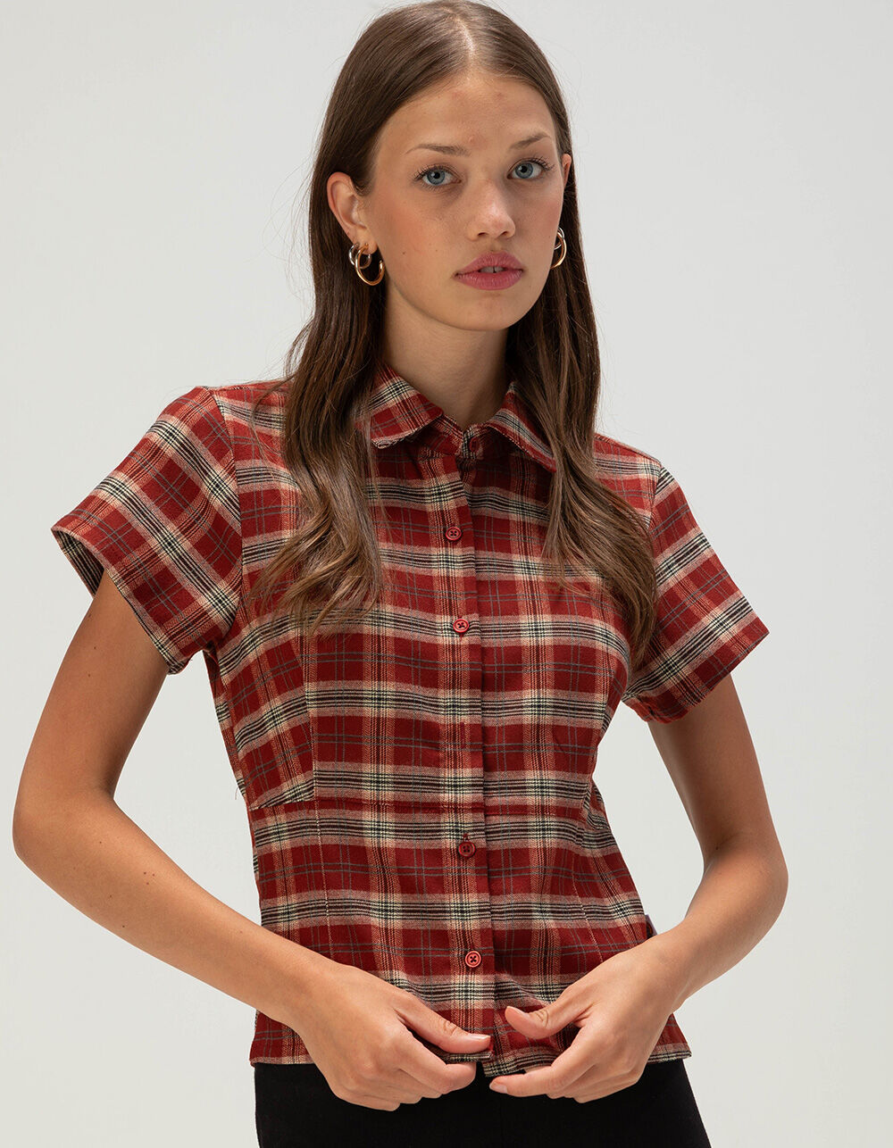 DICKIES Plaid Womens Button Up Shirt