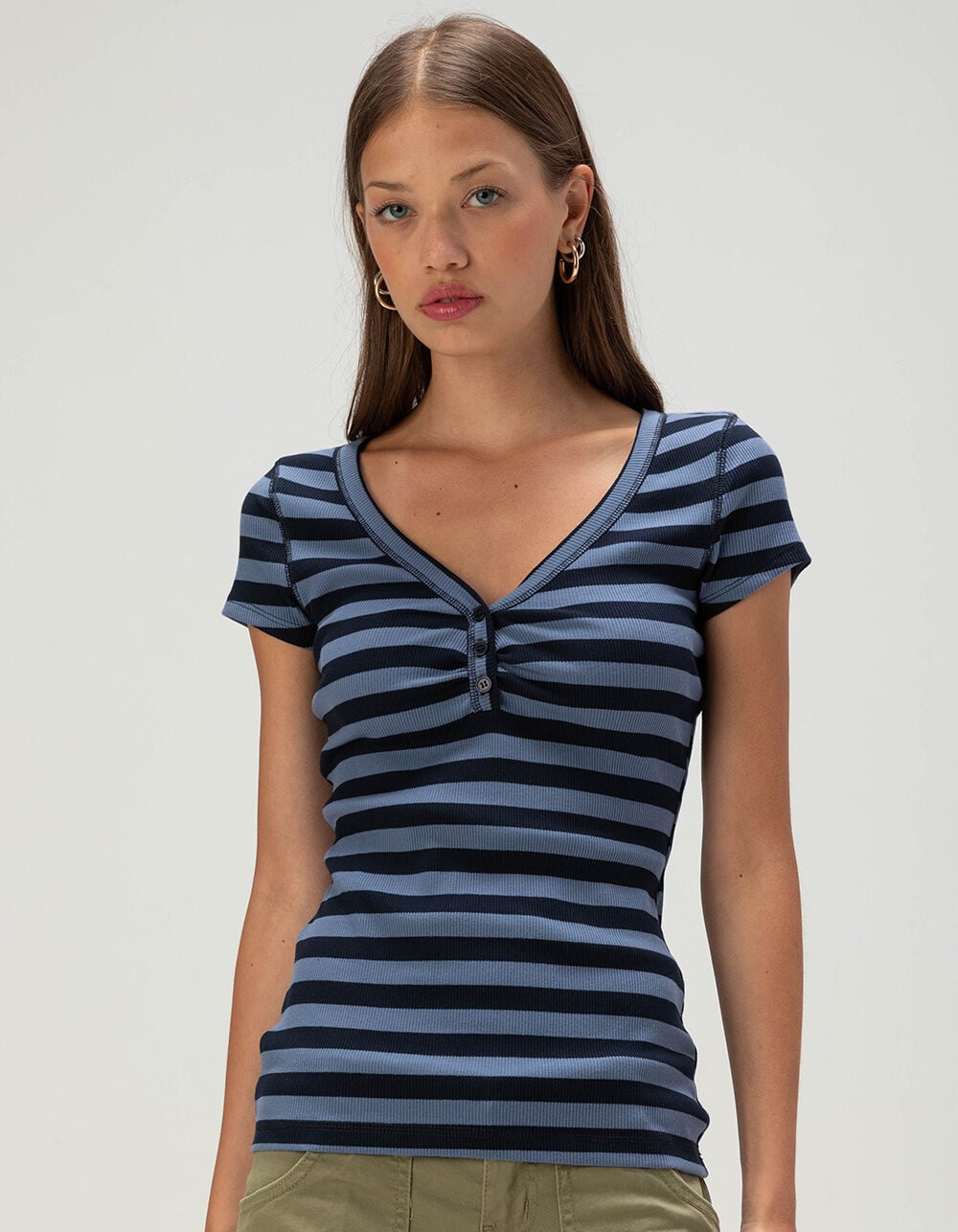 RSQ Womens Stripe Henley Top