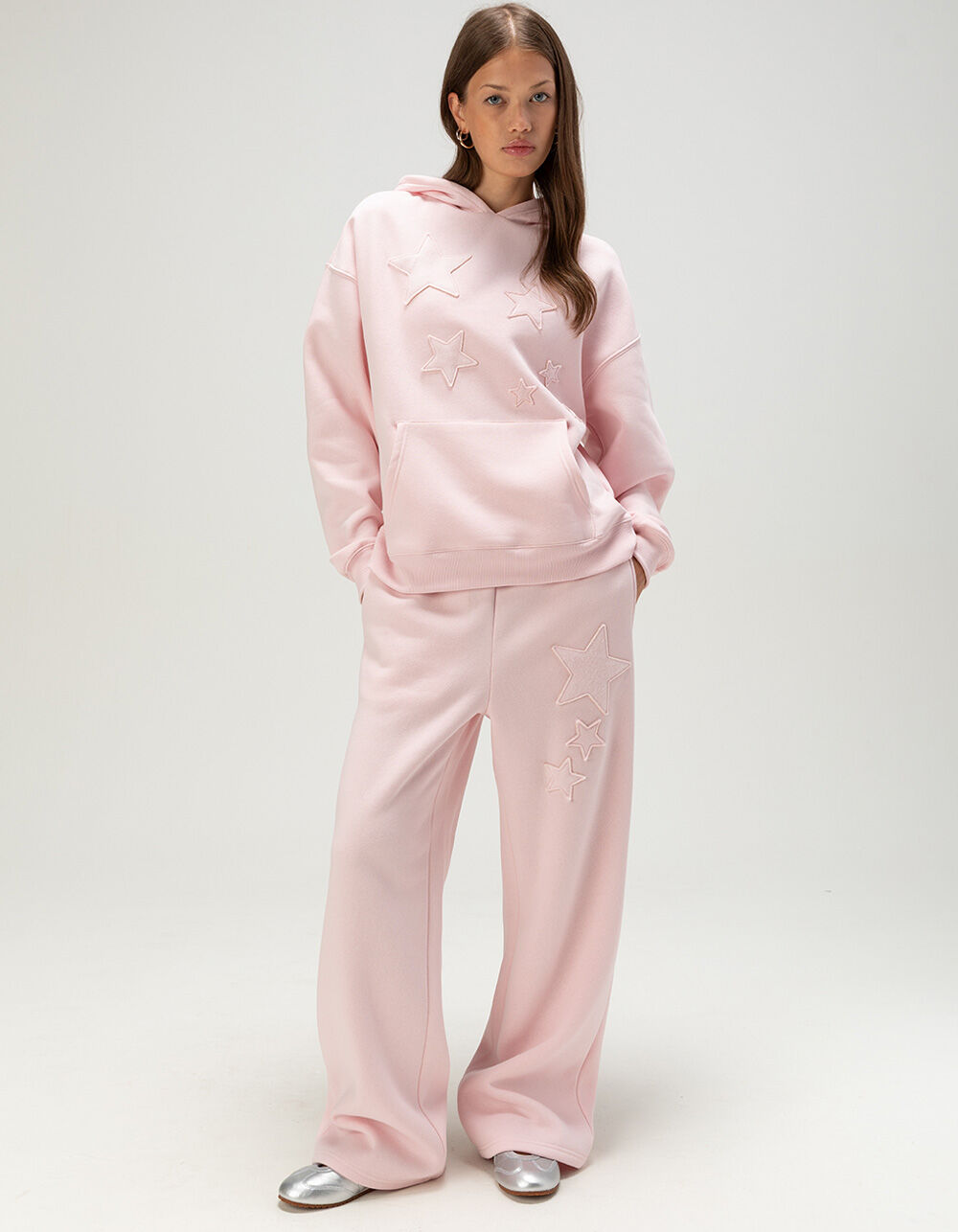 FULL TILT Star Applique Womens Wide Leg Sweatpants