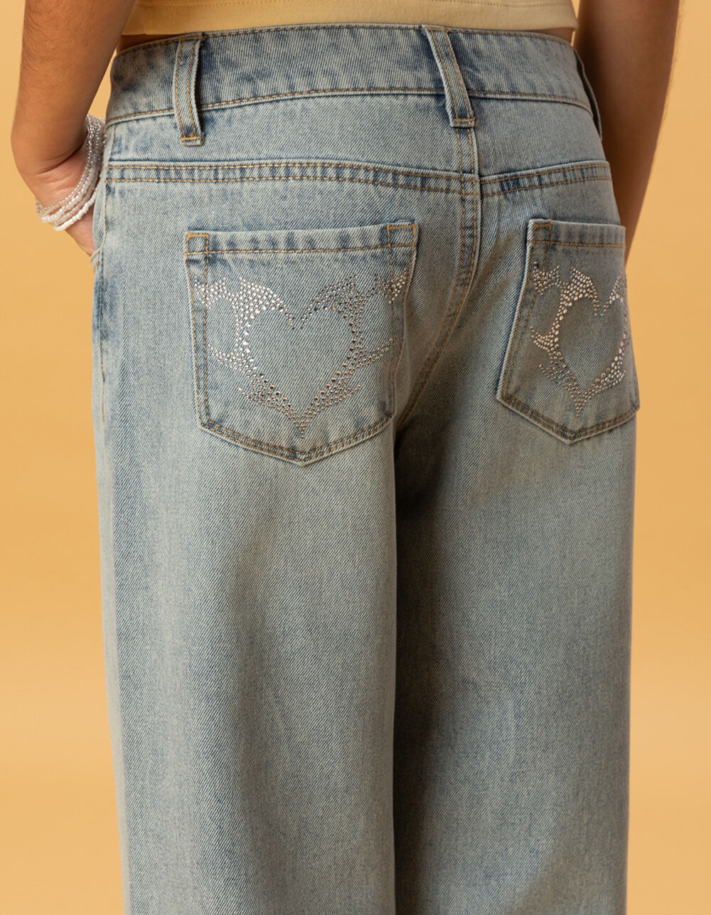 RSQ Girls Low Rise Heart Pocket Wide Leg Jeans