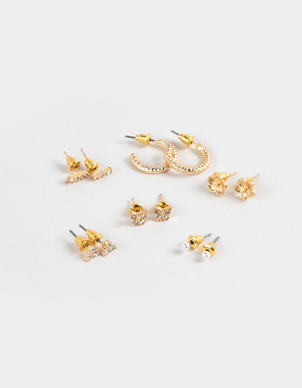FULL TILT 6 Pack Dainty Rhinestone Stud Earrings