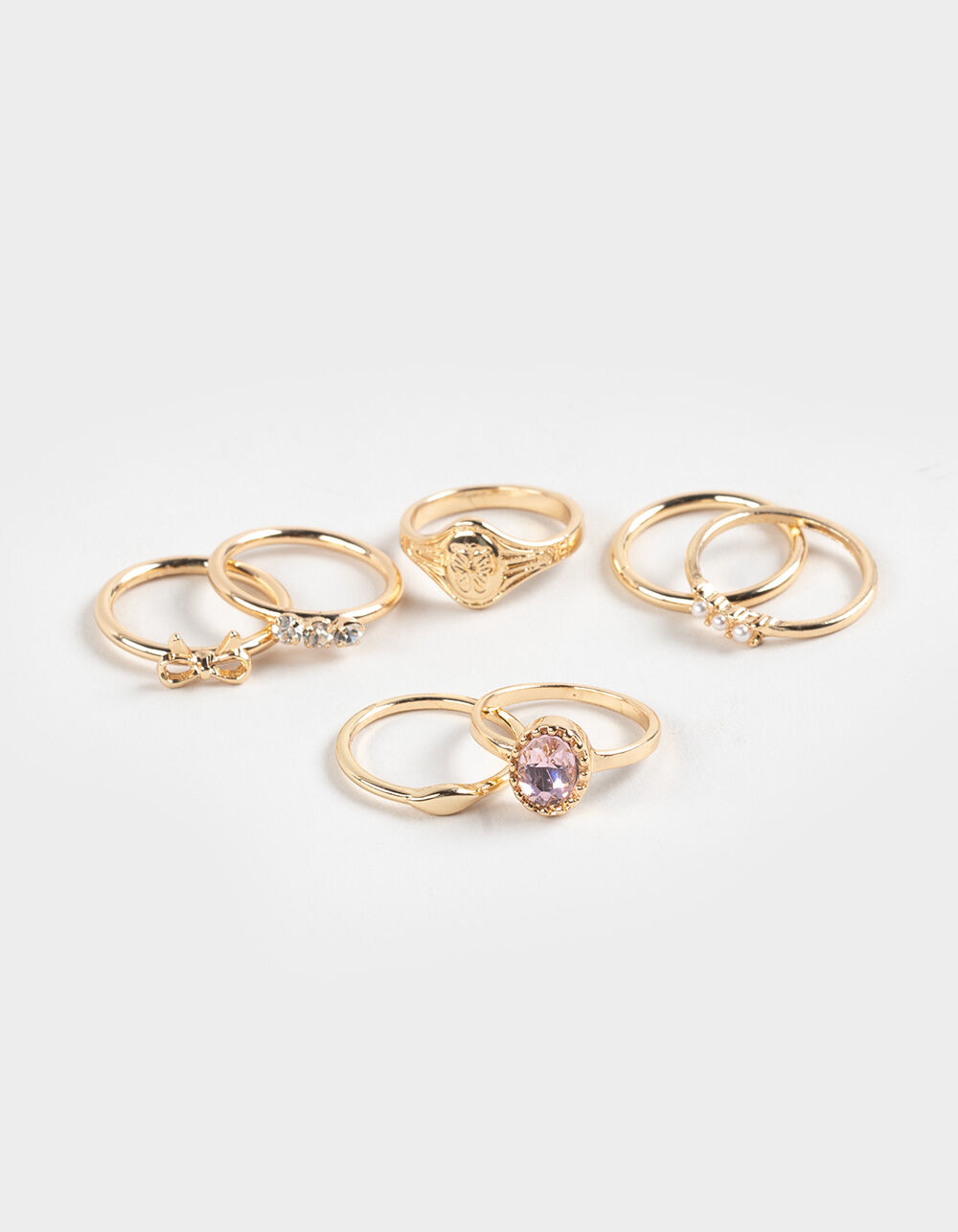 FULL TILT 7 Pack Rhinestone/Faux Pearl Rings