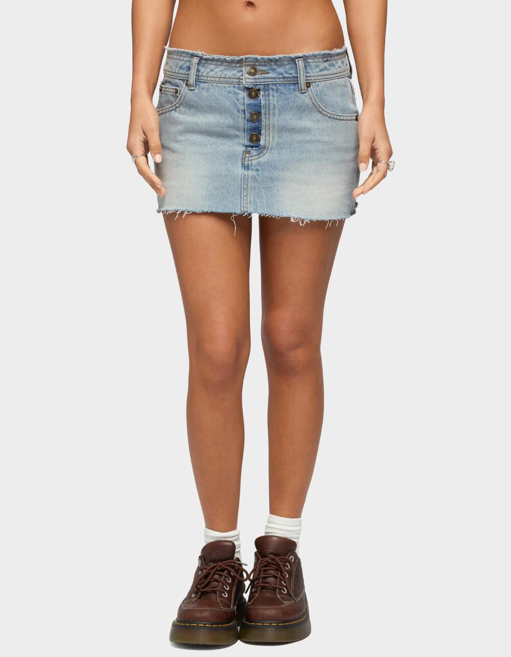 EDIKTED Emree Distressed Denim Mini Skirt
