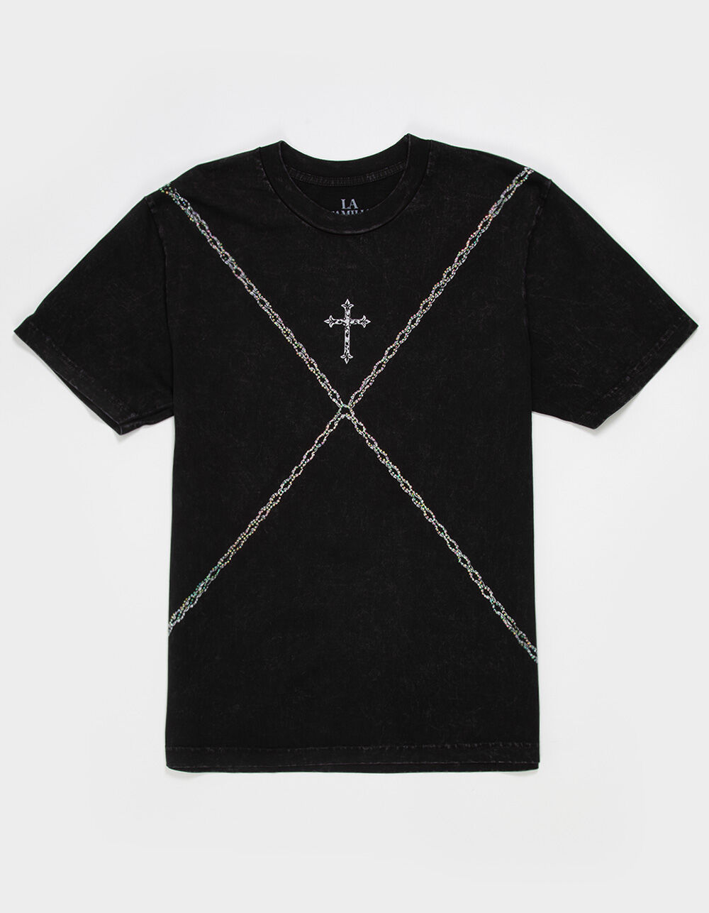 LA FAMILIA Chain Stone Rhinestone Mens Boxy Tee
