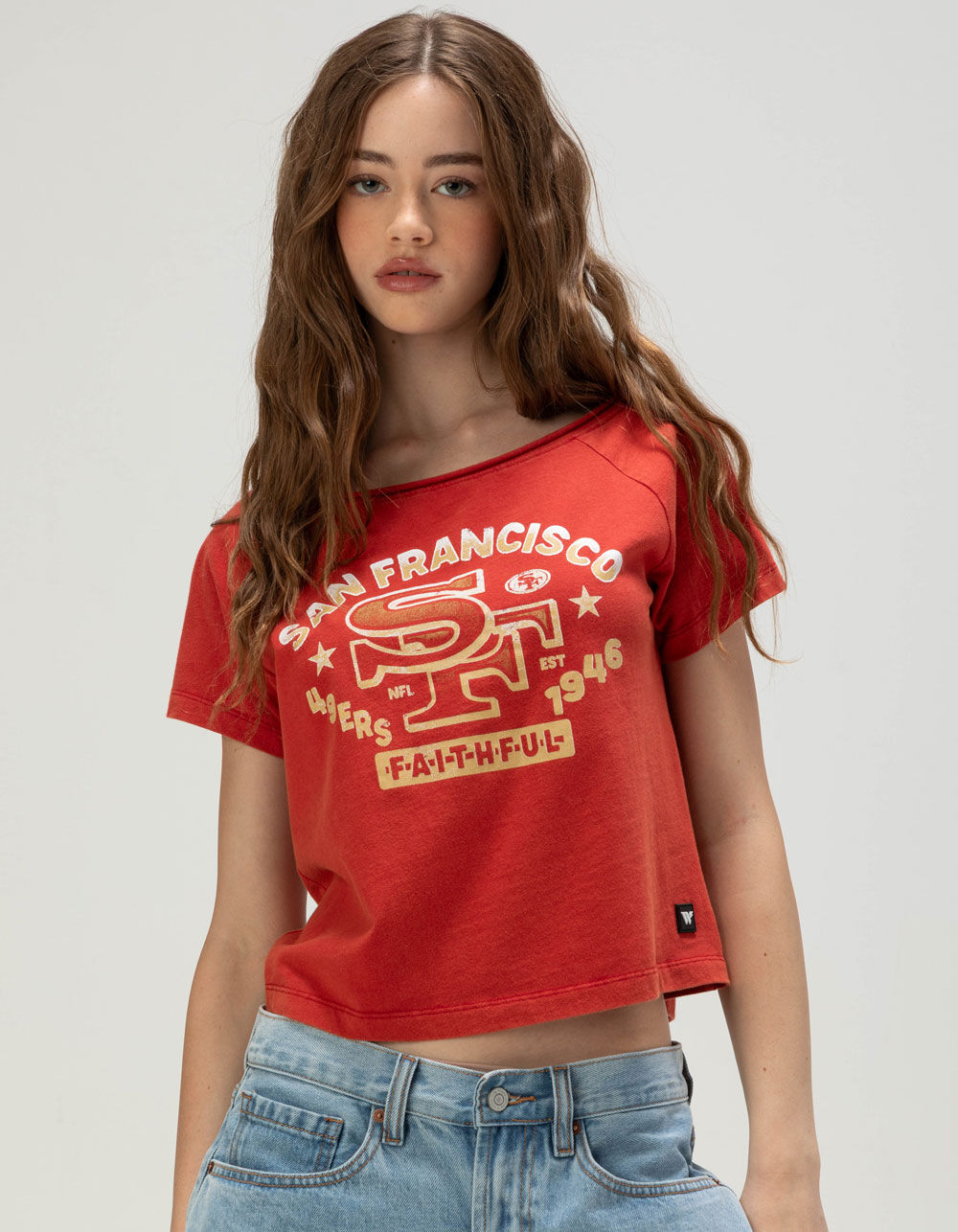 THE WILD COLLECTIVE San Francisco 49ers Womens Off The Shoulder Tee
