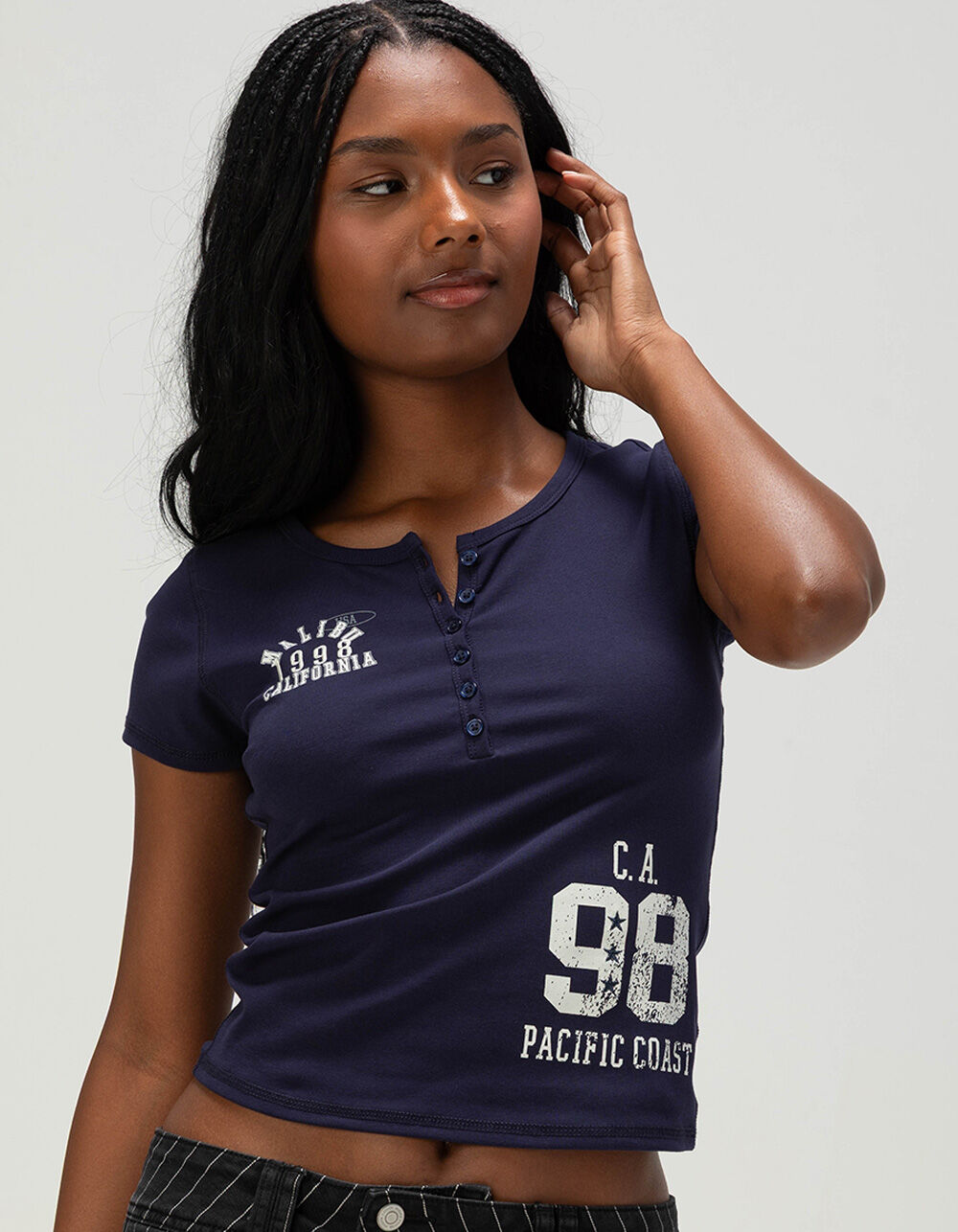 RSQ Womens California Henley Baby Tee