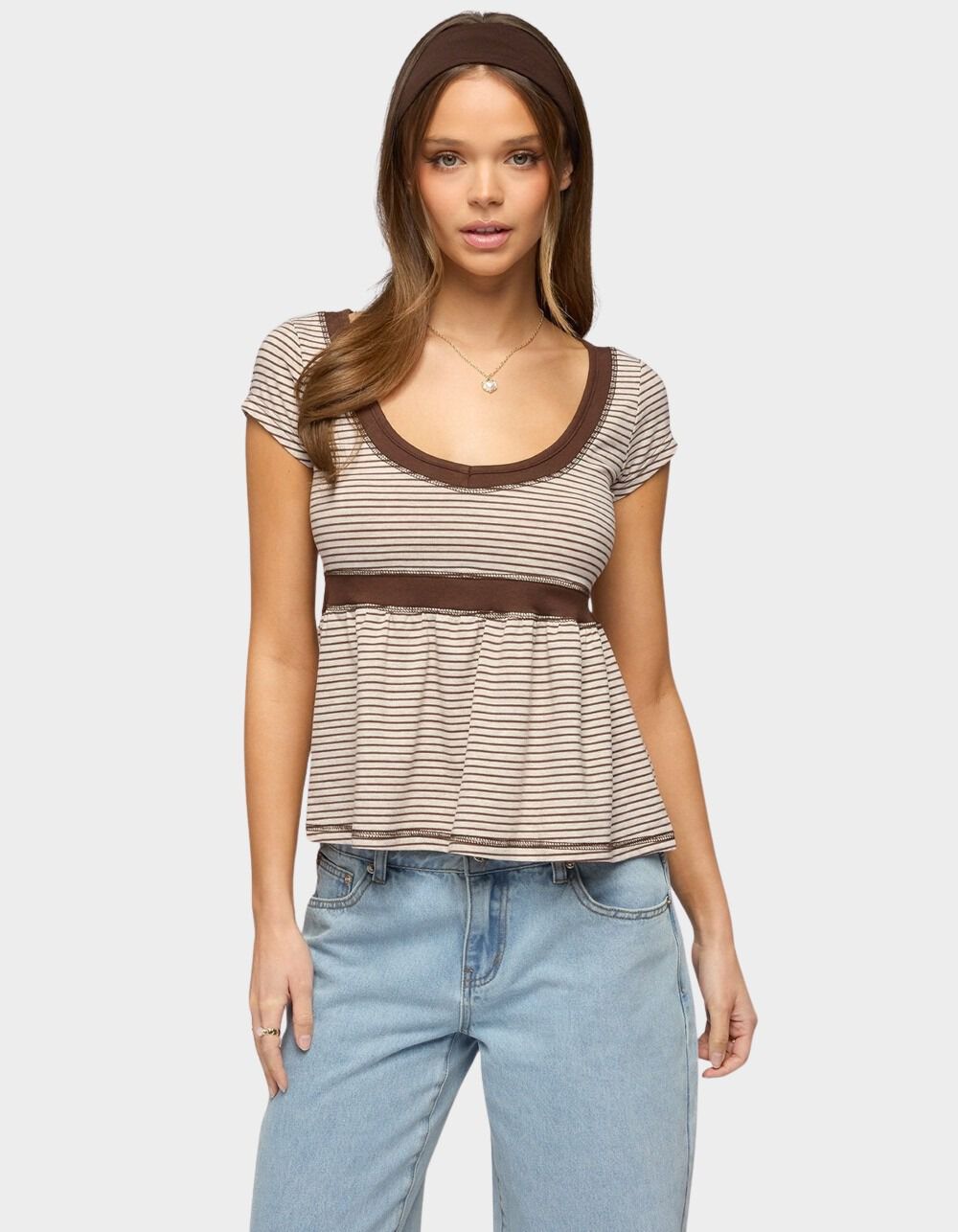EDIKTED Sady Contrast Striped Babydoll Top