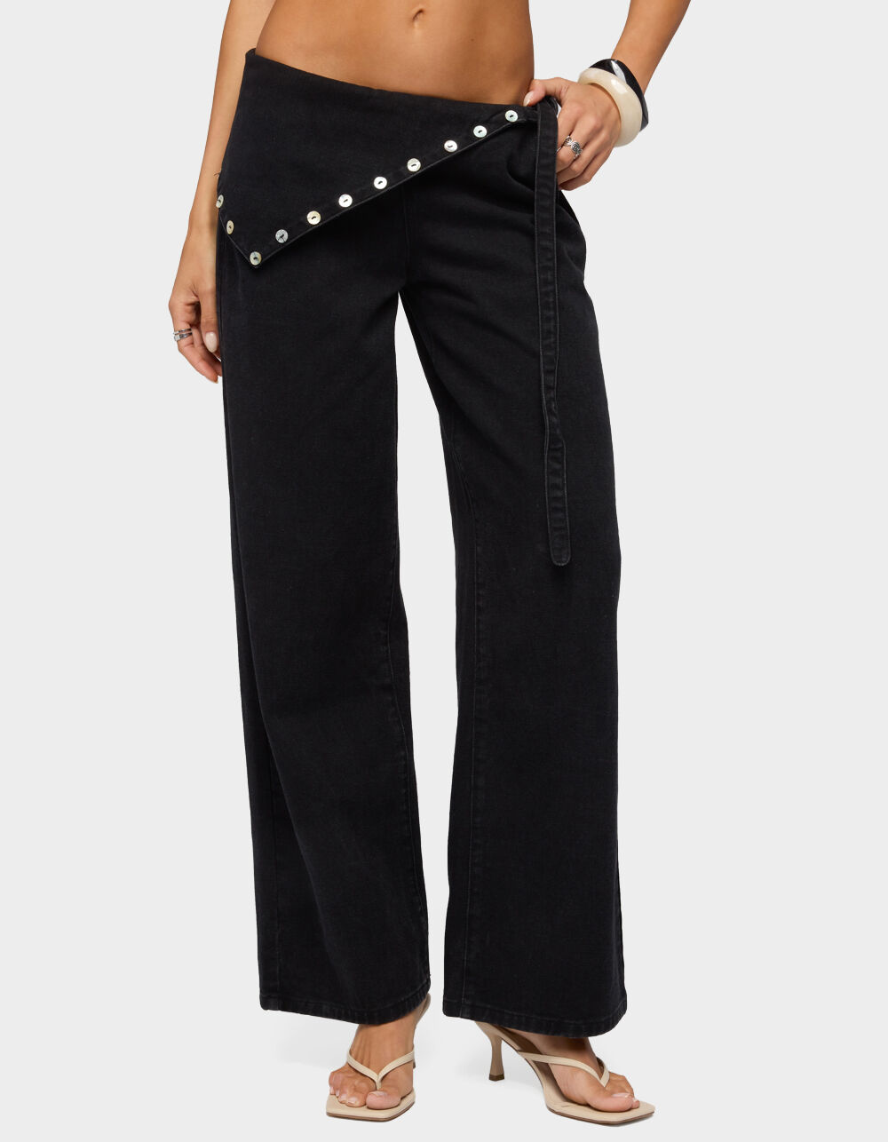 EDIKTED Button Foldover Low Rise Baggy Jeans