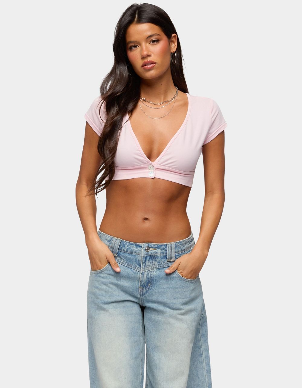 EDIKTED Cecey Button Up Crop Top
