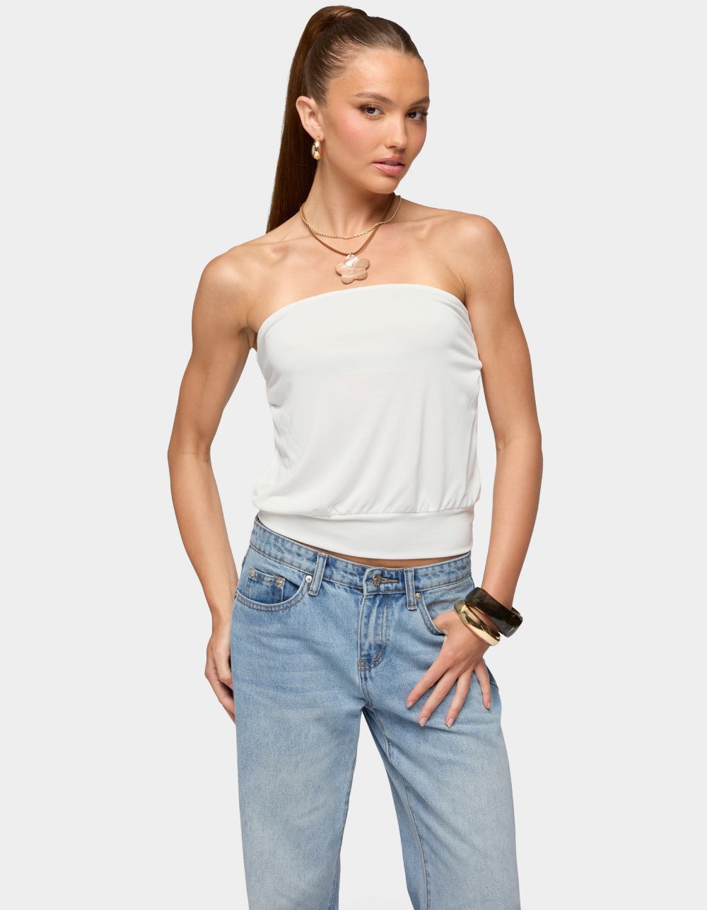 EDIKTED Lanah Back Cutout Strapless Top
