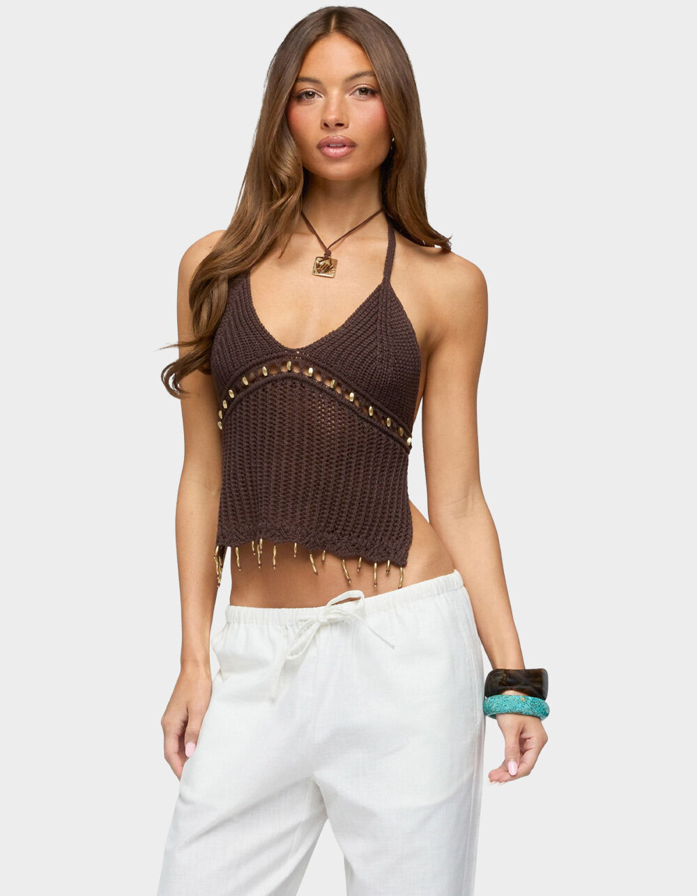 EDIKTED Jenn Bead Crochet Backless Top