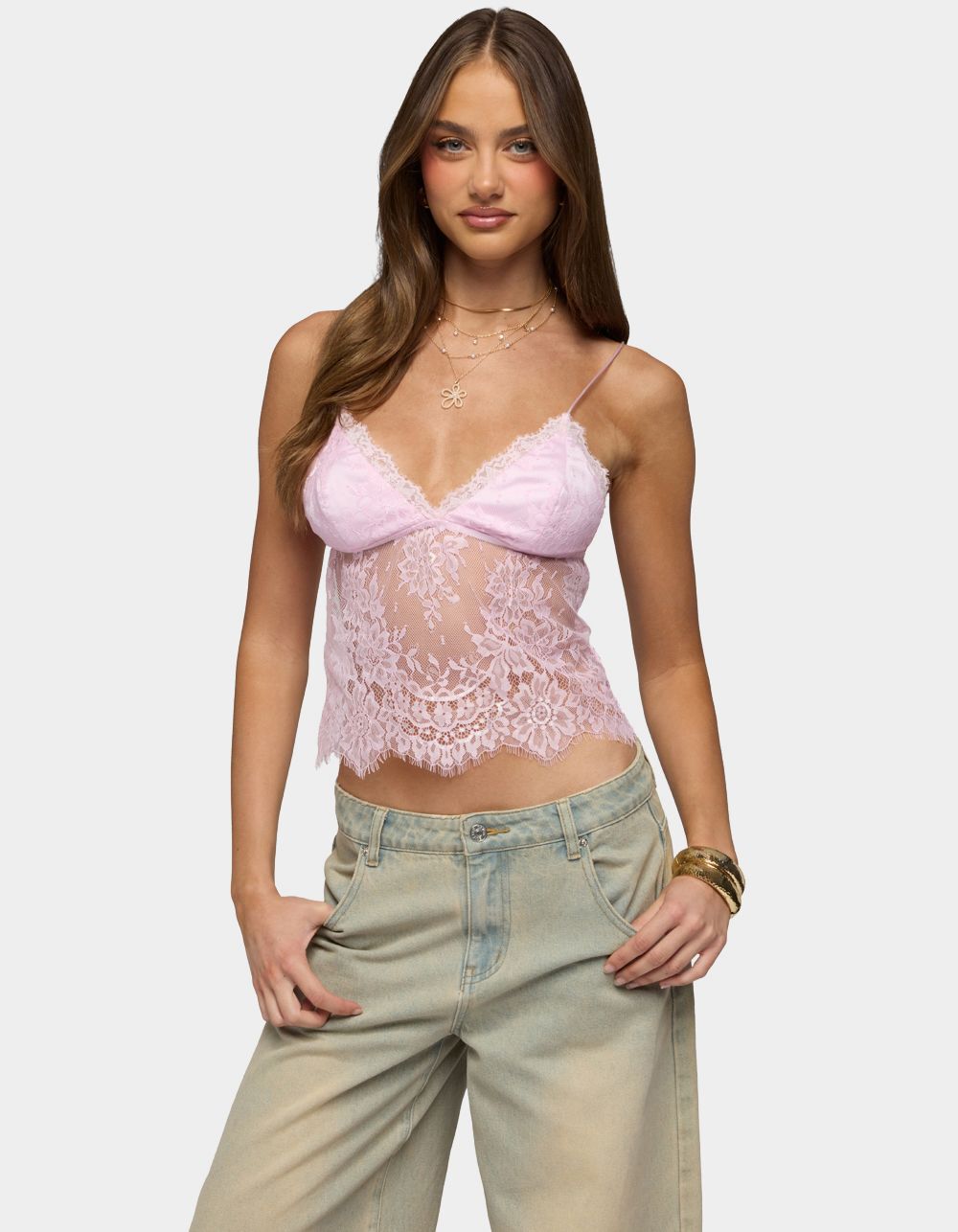 EDIKTED Ottilie Lace & Satin Effect Top