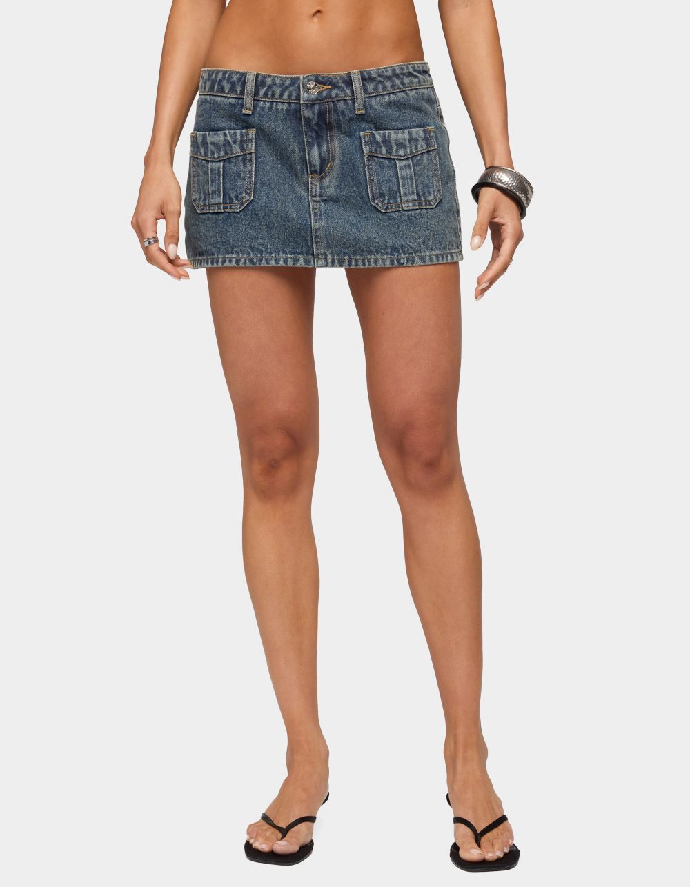 EDIKTED Ayala Washed Denim Micro Skort
