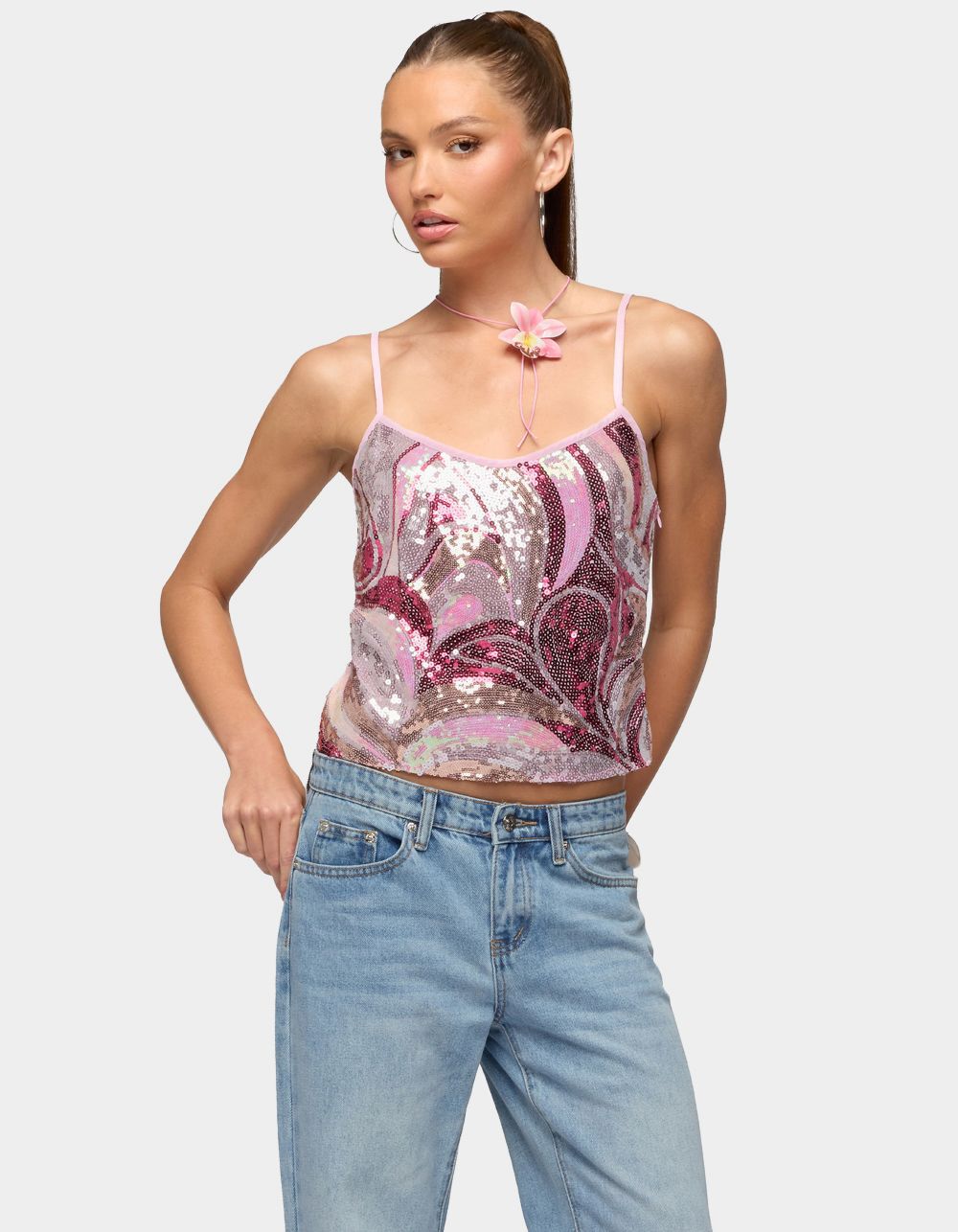 EDIKTED Ceren Abstract Sequin Tank Top