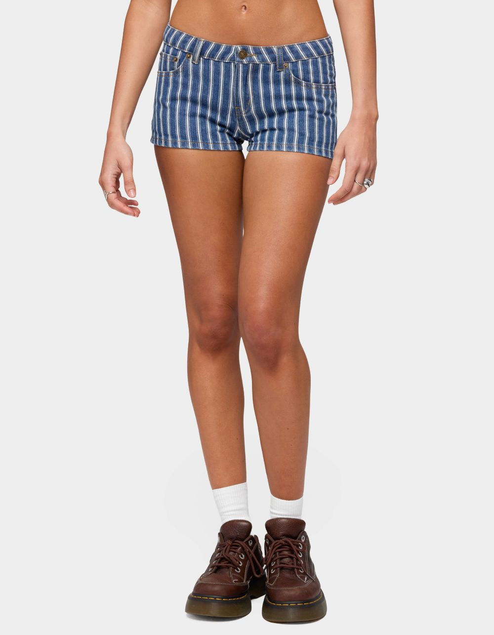 EDIKTED Odie Striped Low Rise Denim Micro Shorts