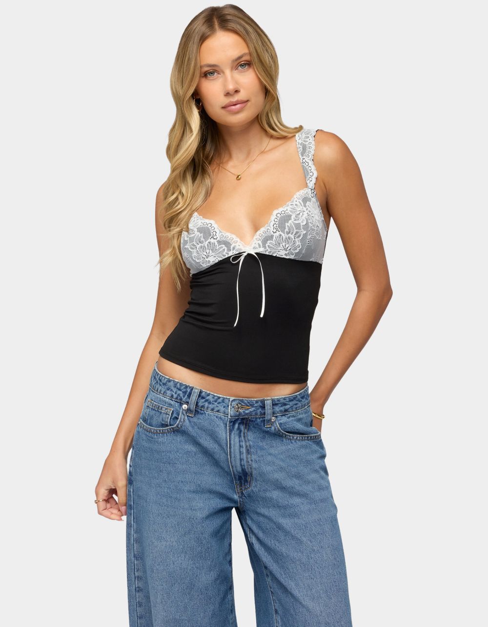 EDIKTED Troya Contrast Lacey Top