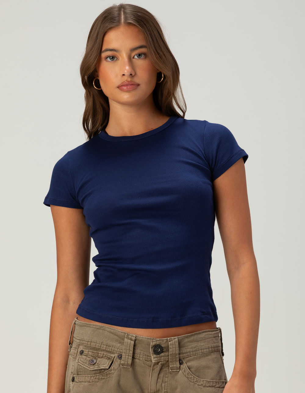 BOZZOLO Womens Rib Long Baby Tee