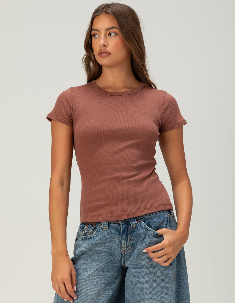 BOZZOLO Womens Rib Long Baby Tee