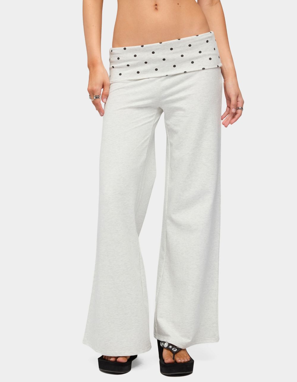 EDIKTED Petite Reeva Polka Dot Foldover Pants
