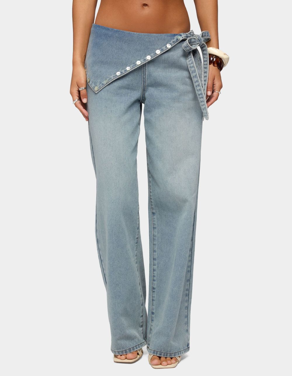 EDIKTED Button Foldover Low Rise Baggy Jeans