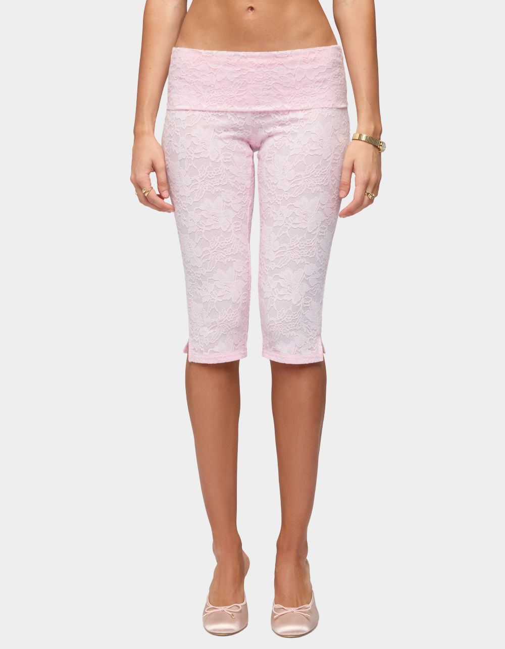 EDIKTED Talisa Foldover Lace Capri Leggings