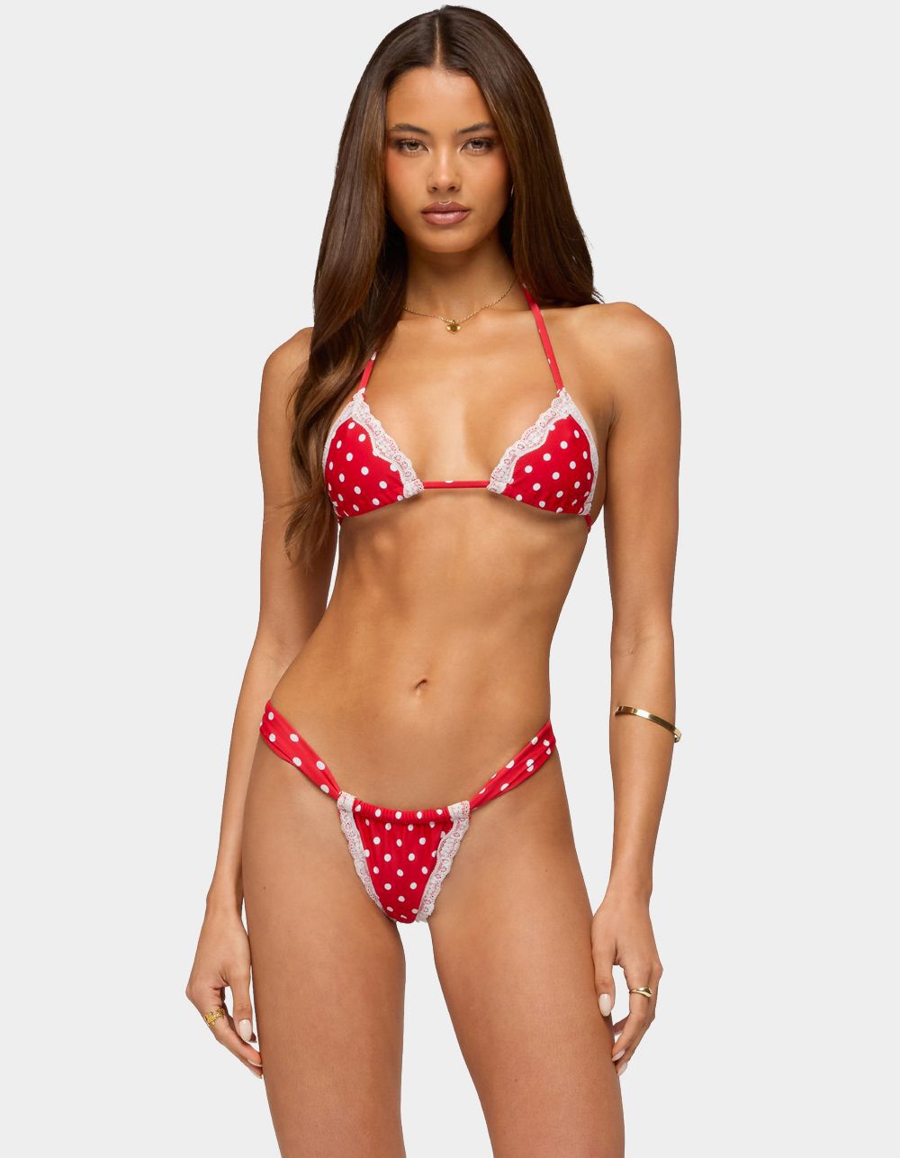 EDIKTED Bina Lacey Polka Dot Bikini Top