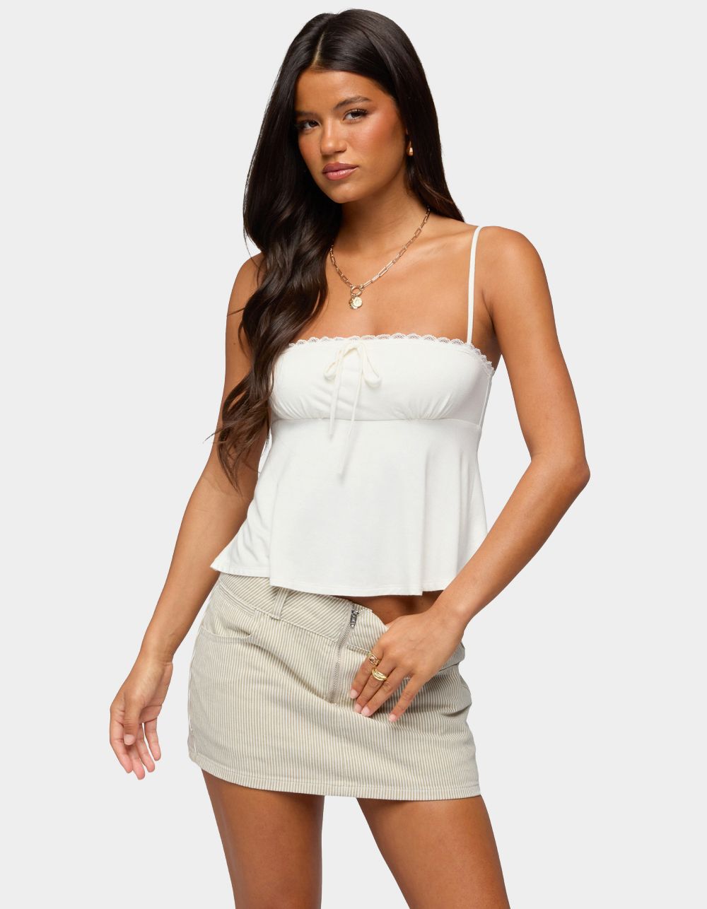 EDIKTED Gallie Tie Front Babydoll Top